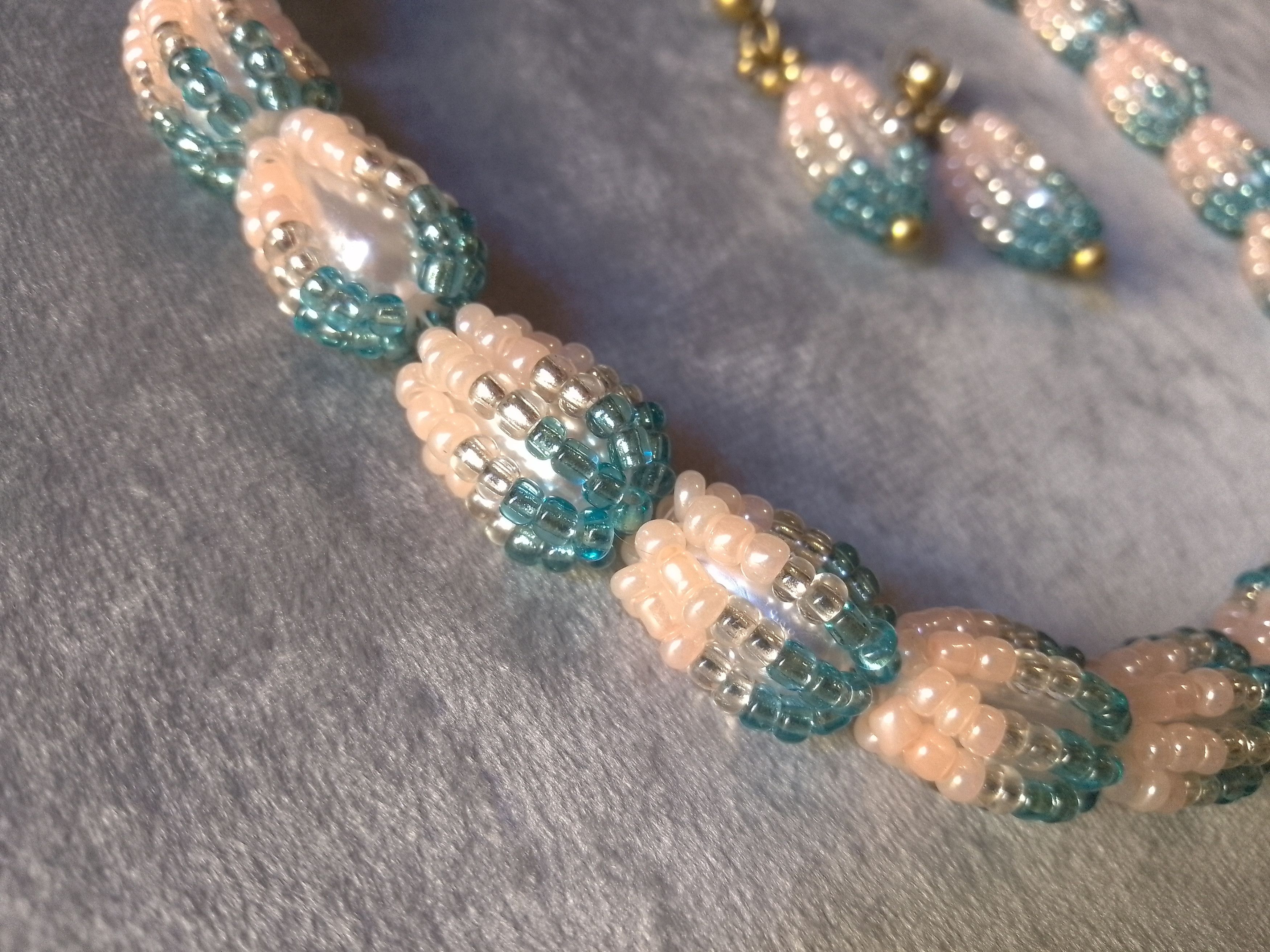 Handmade Necklace Earrings Coated Pearls Pink, silver turquoise, pink Size ONE SIZE - 8 Thumbnail