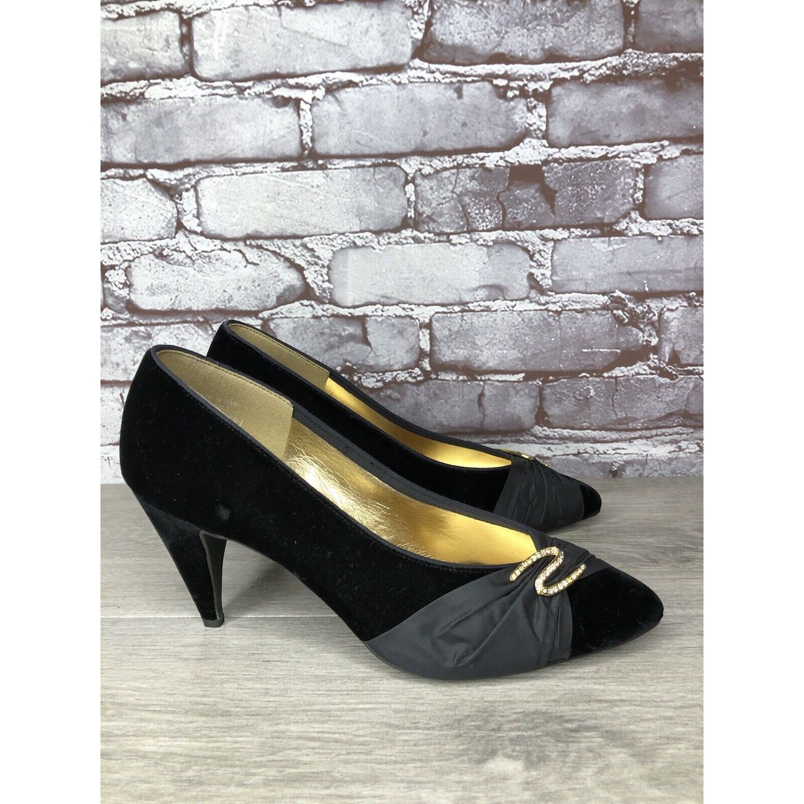 Other Private Collection Black Suede Rhinestone Pointed Toe Pumps Size US 9.5 / IT 39.5 - 16 Thumbnail