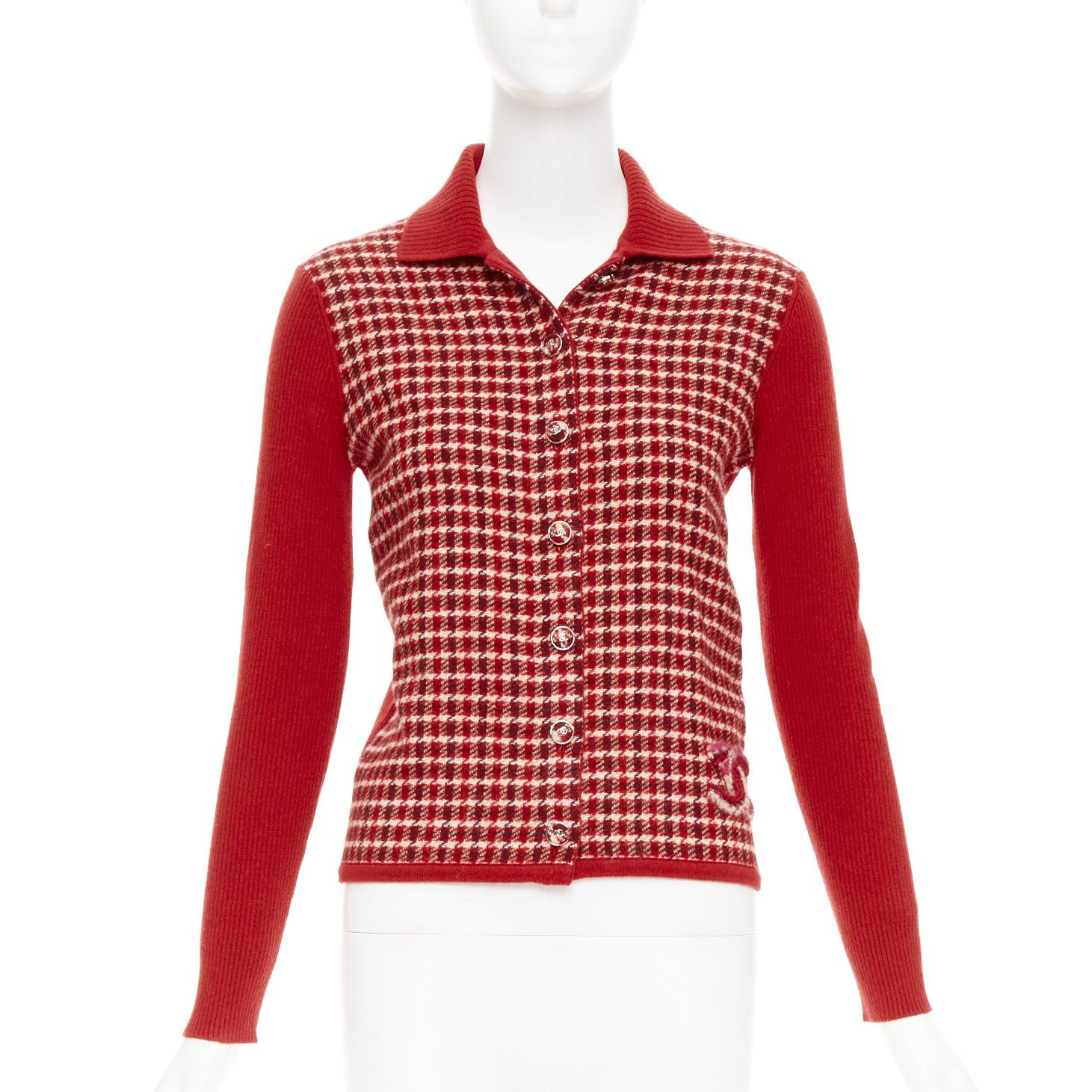 Chanel CHANEL 24N red beige cashmere blend CC applique cardigan FR34 XS GDragon Size XS / US 0-2 / IT 36-38 - 1 Thumbnail