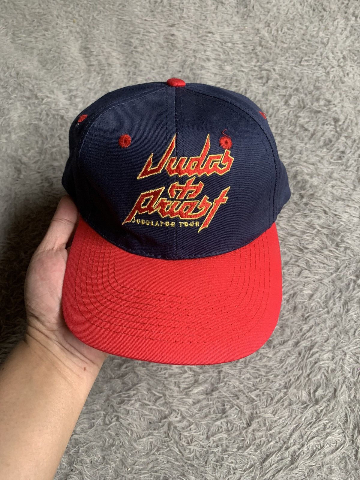 Vintage Vintage 90s Judas Priest Jugulator Tour Two Tone Cap Hat Size ONE SIZE - 1 Thumbnail