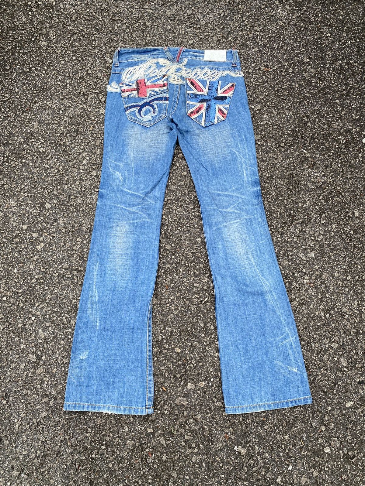 Japanese Brand Red Pepper Low Rise Faded Blue Back Logo Flare Jeans Size US 30 / EU 46 - 1 Thumbnail
