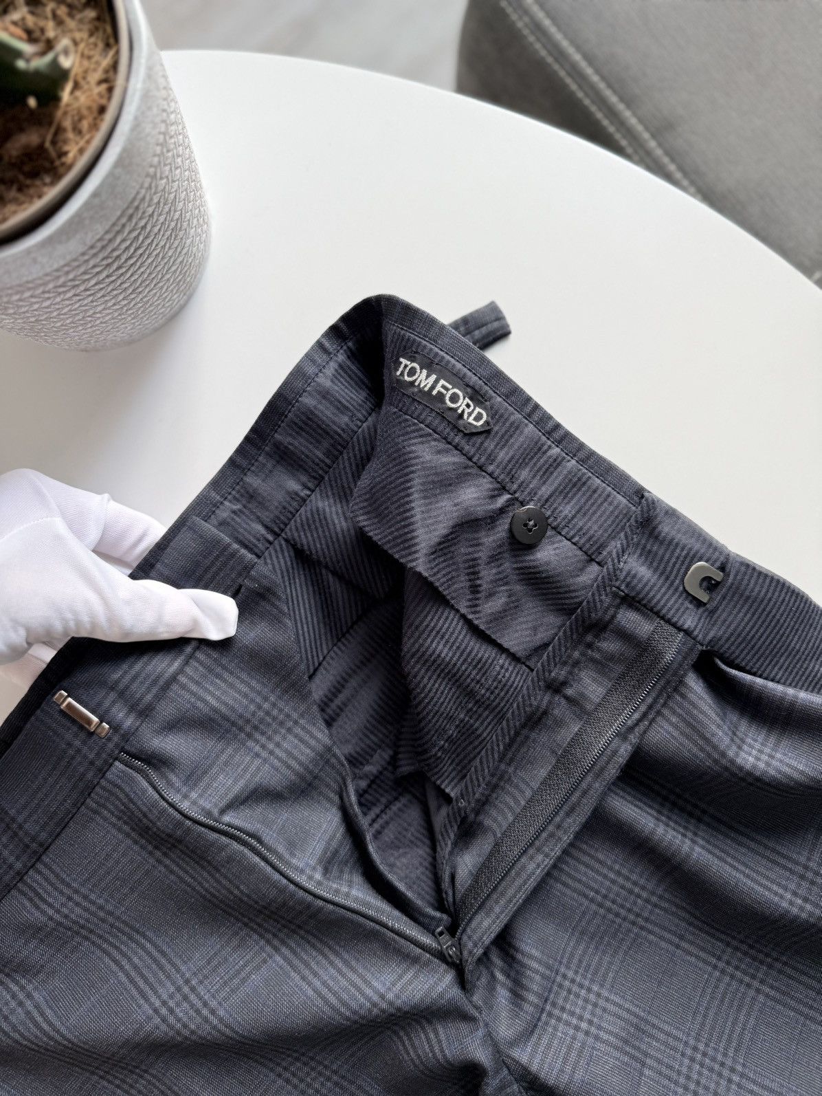 Tom Ford Tom Ford Navy Check Wool Trousers Side Adjusters 50R Size 50R - 13 Thumbnail