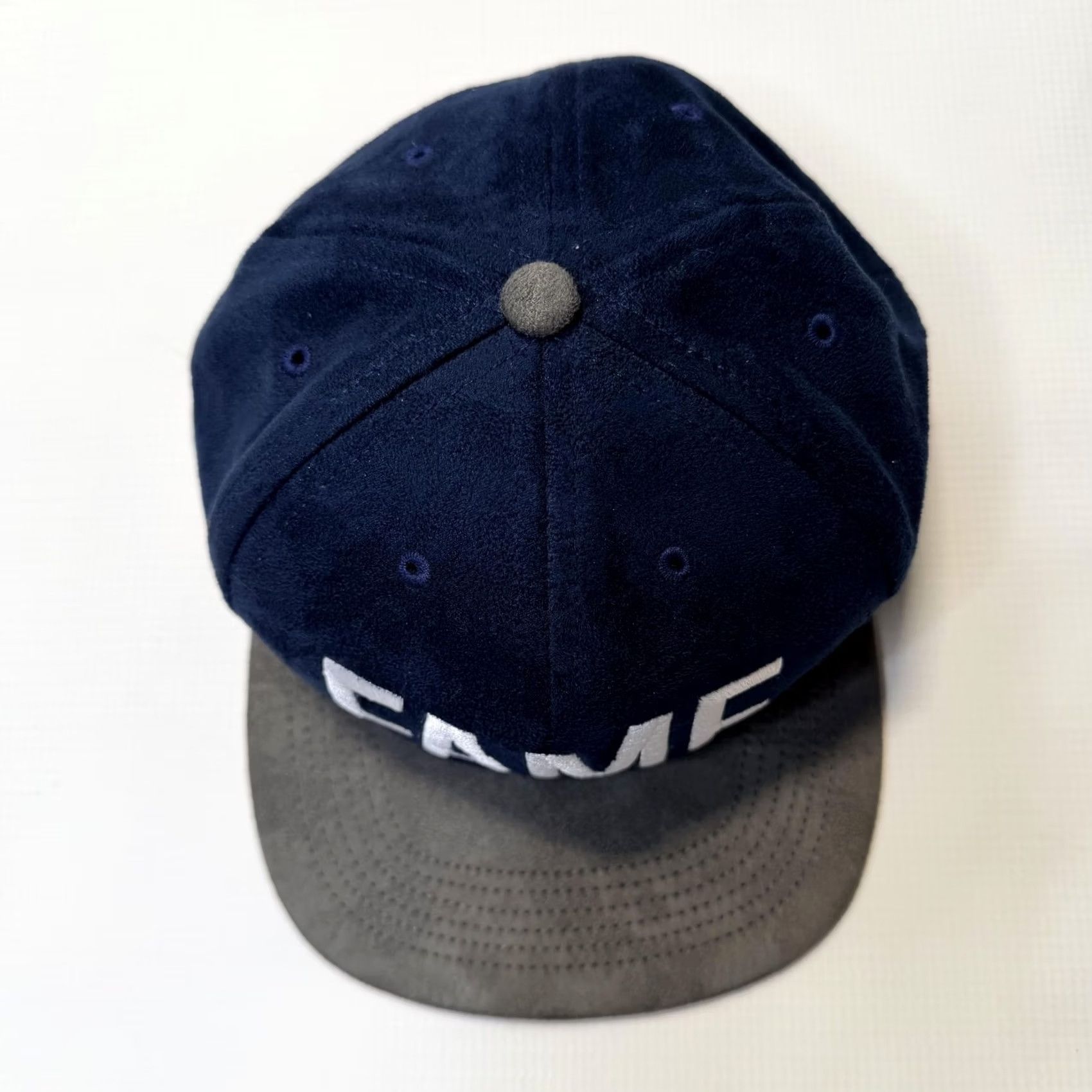Vintage Hall Of Fame Hat Cap Snap Back Mens Navy Gray Suede FAME Embroidered 2nd Sucks Adjustable Snapback Structured Six-Panel Navy Blue Gray Suede Bill Size ONE SIZE - 2 Thumbnail