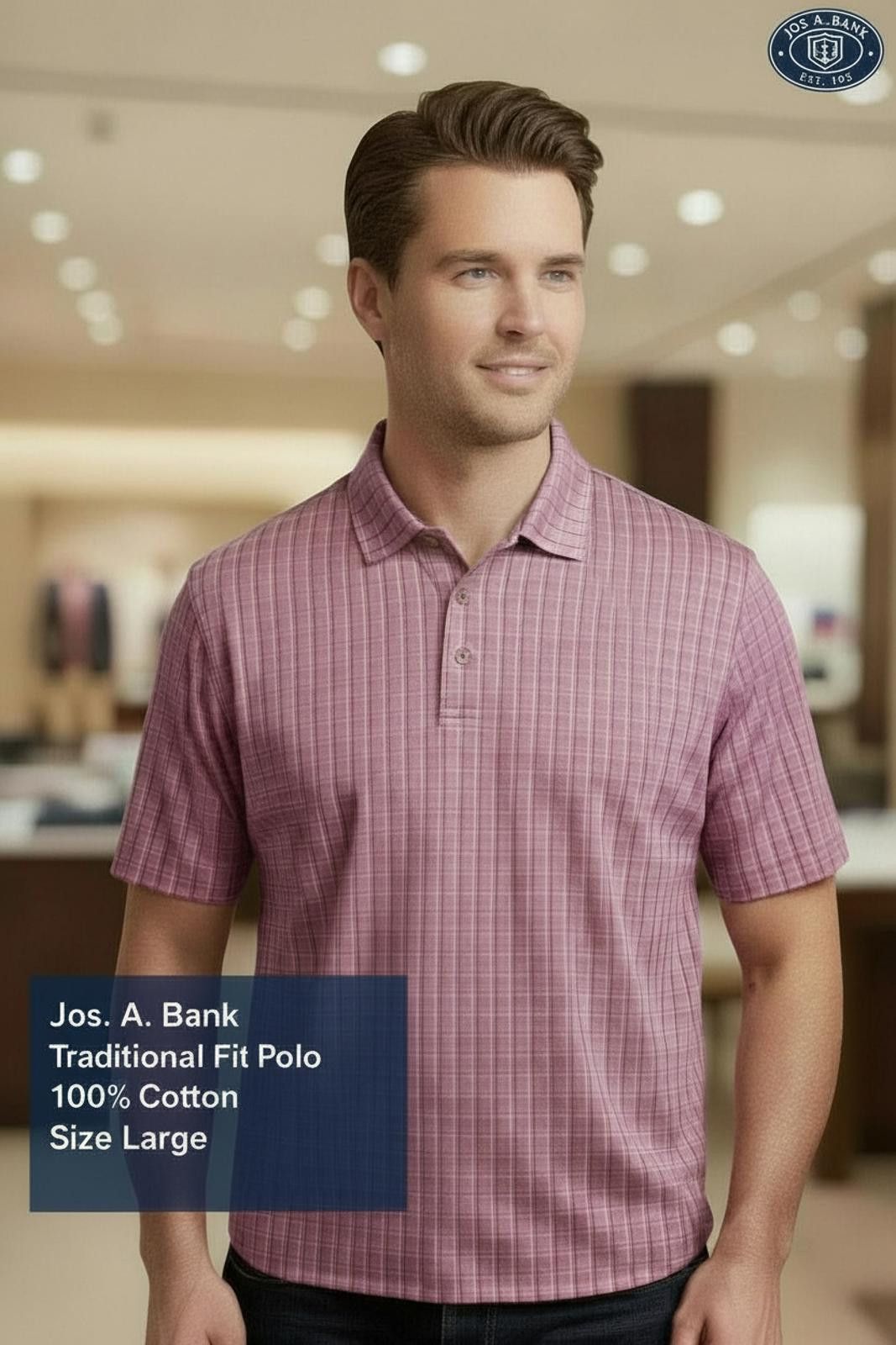Jos. A. Bank Jos. A. Bank Traditional Fit Polo Shirt, Large, 100% Cotton, Size US L / EU 52-54 / 3 - 2 Thumbnail