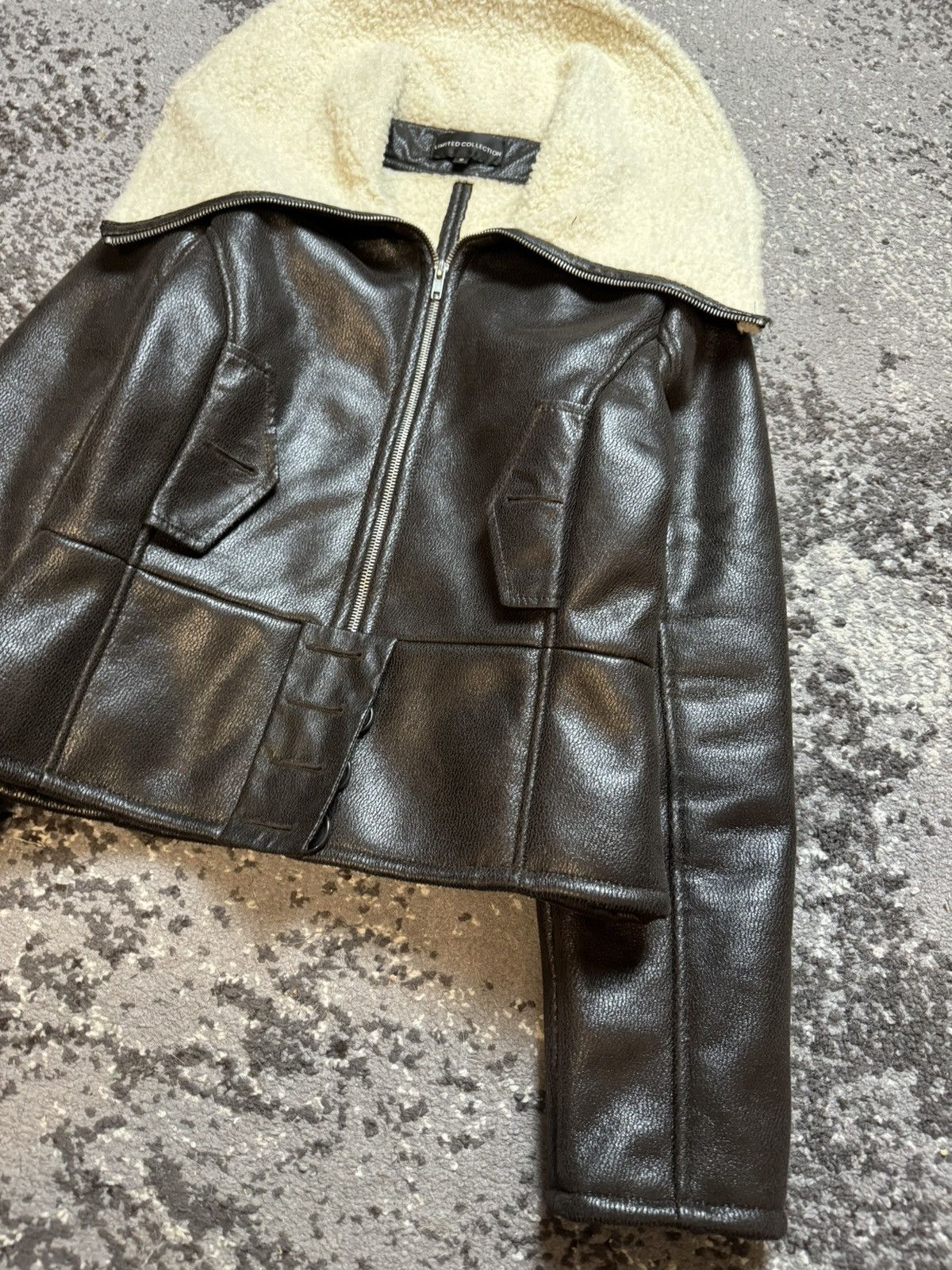 Designer × Japanese Brand Y2K Leather LGB Style Fuzzy Long Collar Biker Bomber Jacket Size US S / EU 44-46 / 1 - 2 Thumbnail