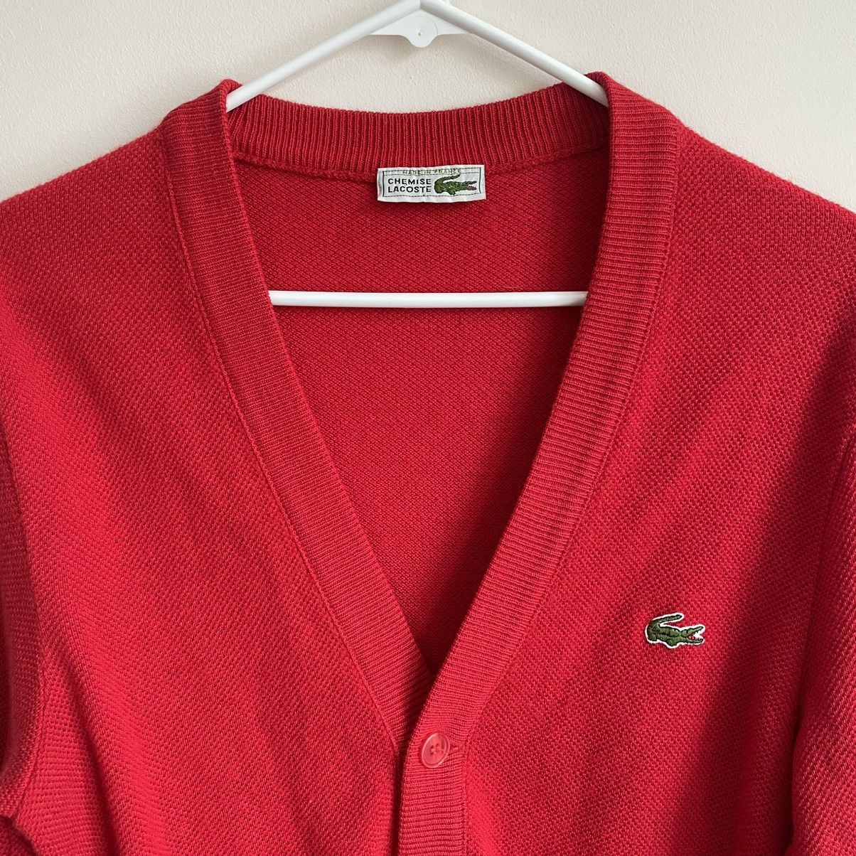 Lacoste × Vintage Lacoste 80s Red Logo Cardigan Sweater Knit Size US M / EU 48-50 / 2 - 2 Thumbnail