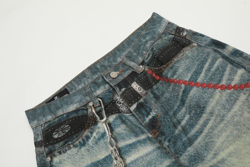 Japanese Brand × Jean High Street Washed Loose Wide Leg Inkjet Printed Jeans Size US 32 / EU 48 - 4 Thumbnail