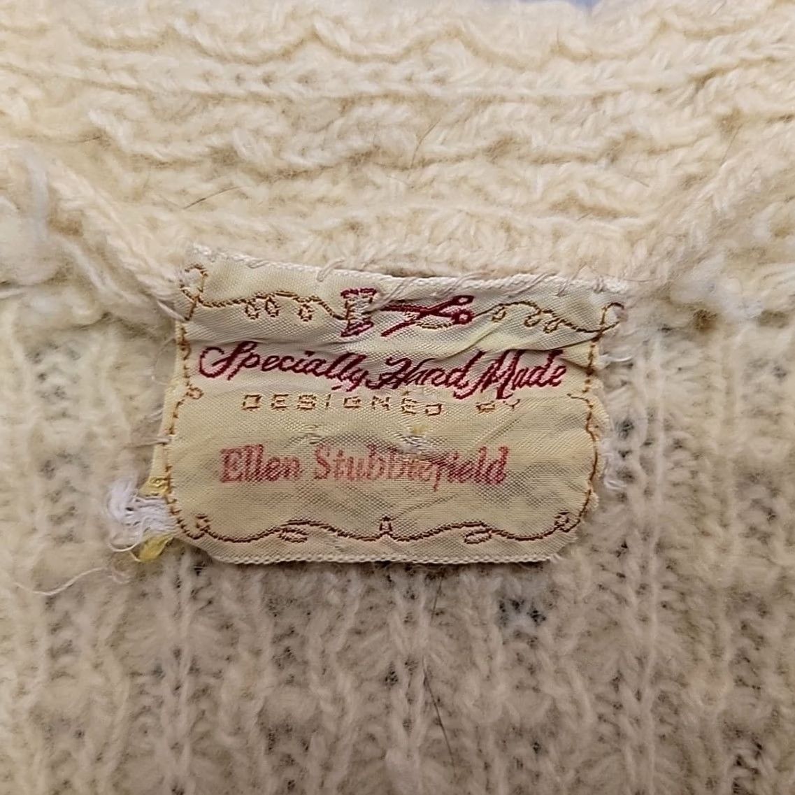 Vintage VTG Hand knit Sweater Mens L Pale Yellow Textured Fisherman Ellen Stubblefield Size US L / EU 52-54 / 3 - 6 Thumbnail