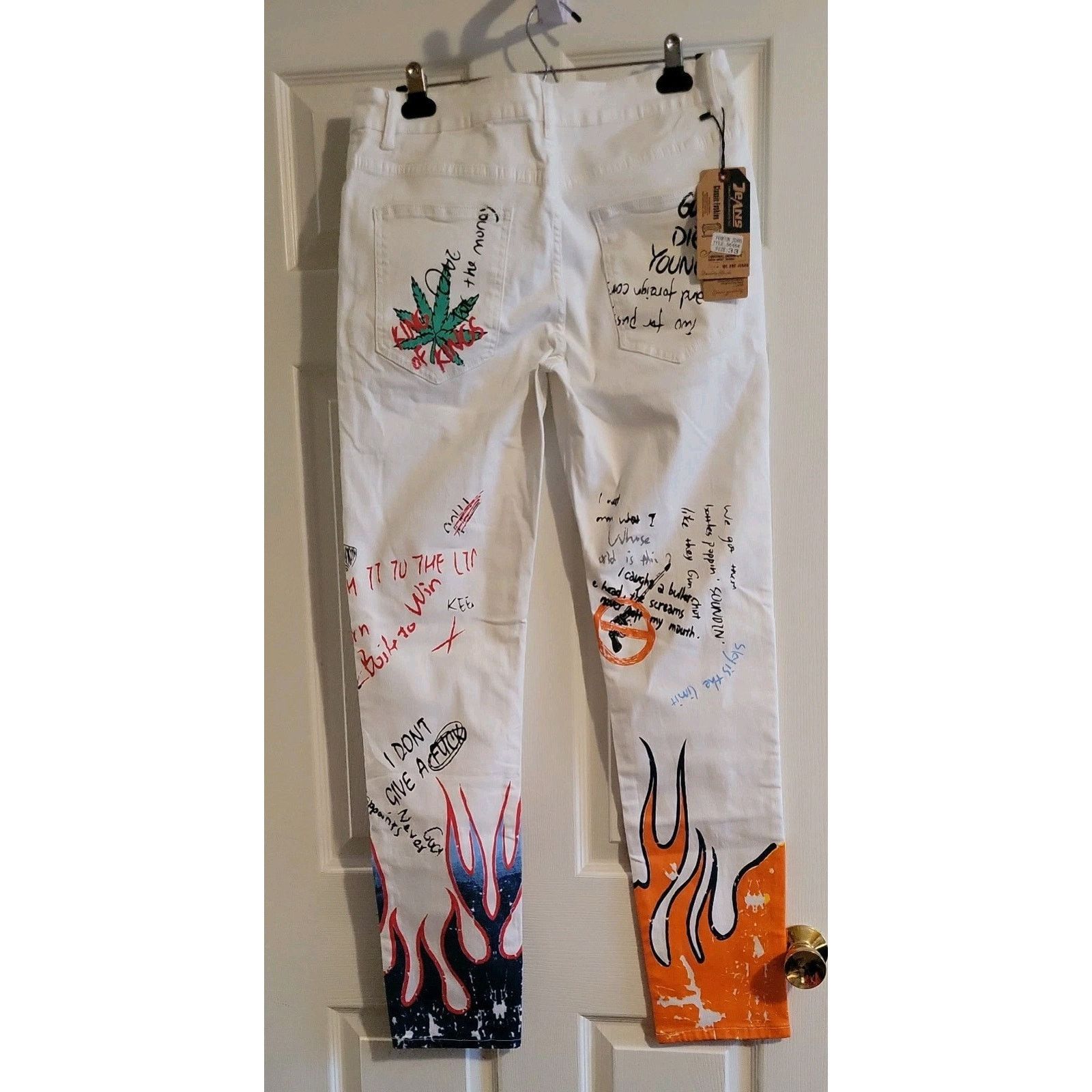Jean Y2K Vintage Jeans Graffiti Slim Size 33 Streetwear Painted Size US 33 - 2 Thumbnail