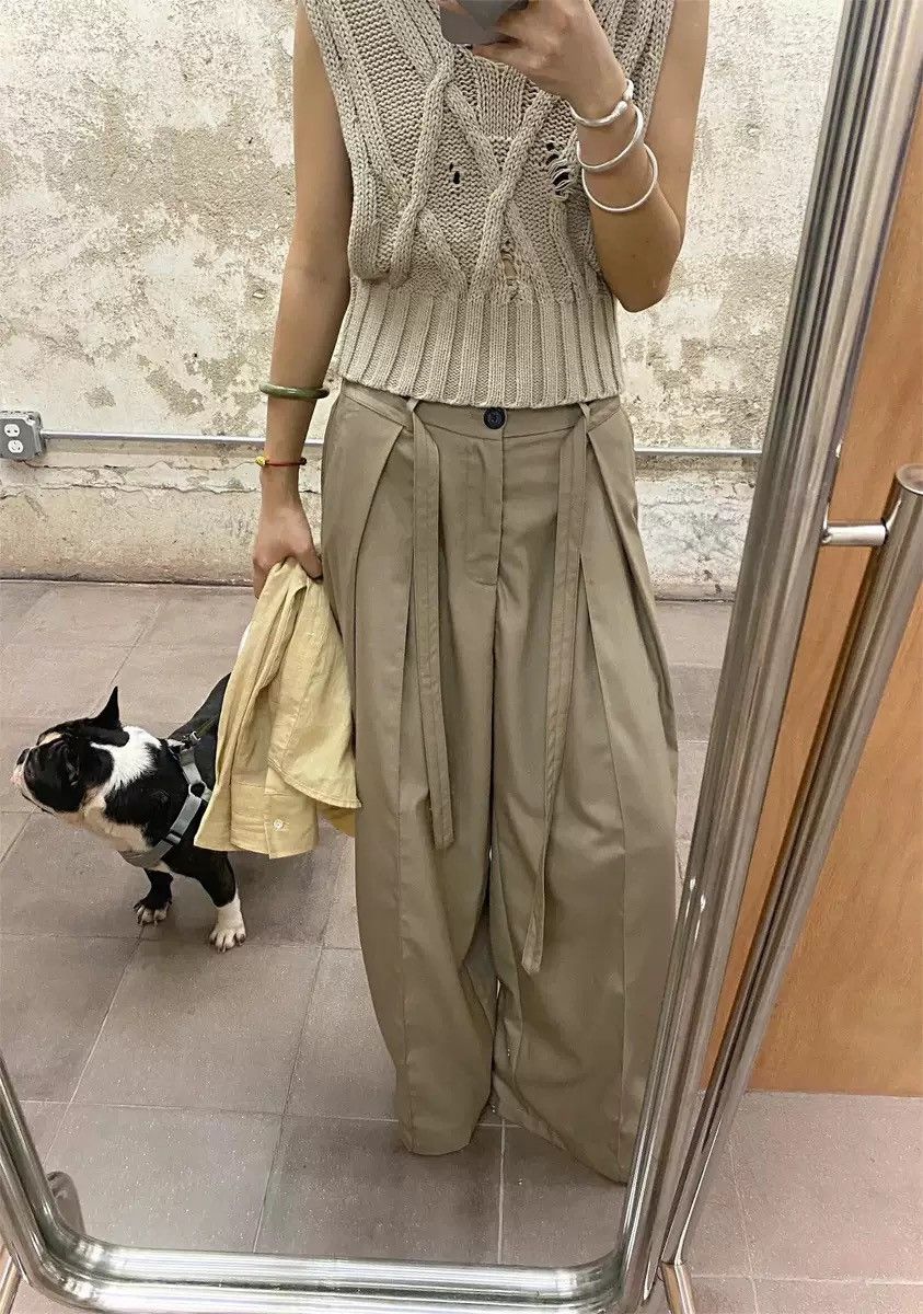 Japanese khaki loose wide-leg casual trousers