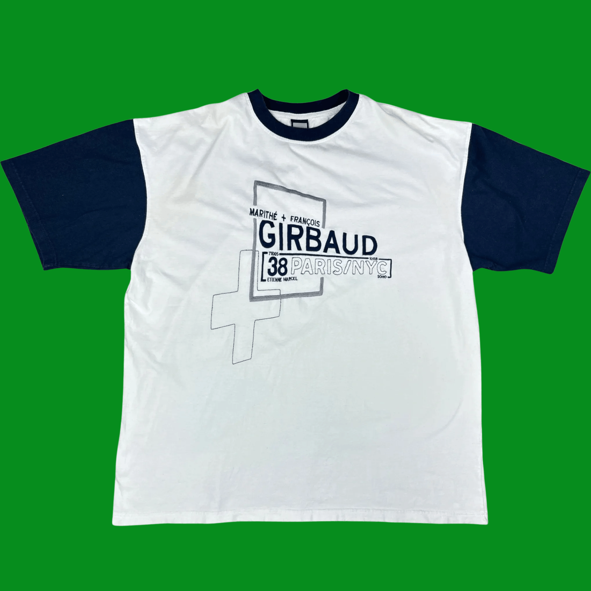 Marithe + Francois Girbaud Marithé + François Girbaud Paris/NYCWhite w/ Navy Sleeves Size US XXL / EU 58 / 5 - 1 Thumbnail