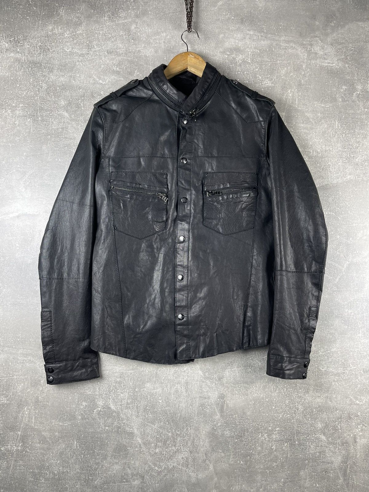 Allsaints ALLSAINTS Spitalfields Leather Jacket Black Snap Utility Size US L / EU 52-54 / 3 - 1 Thumbnail