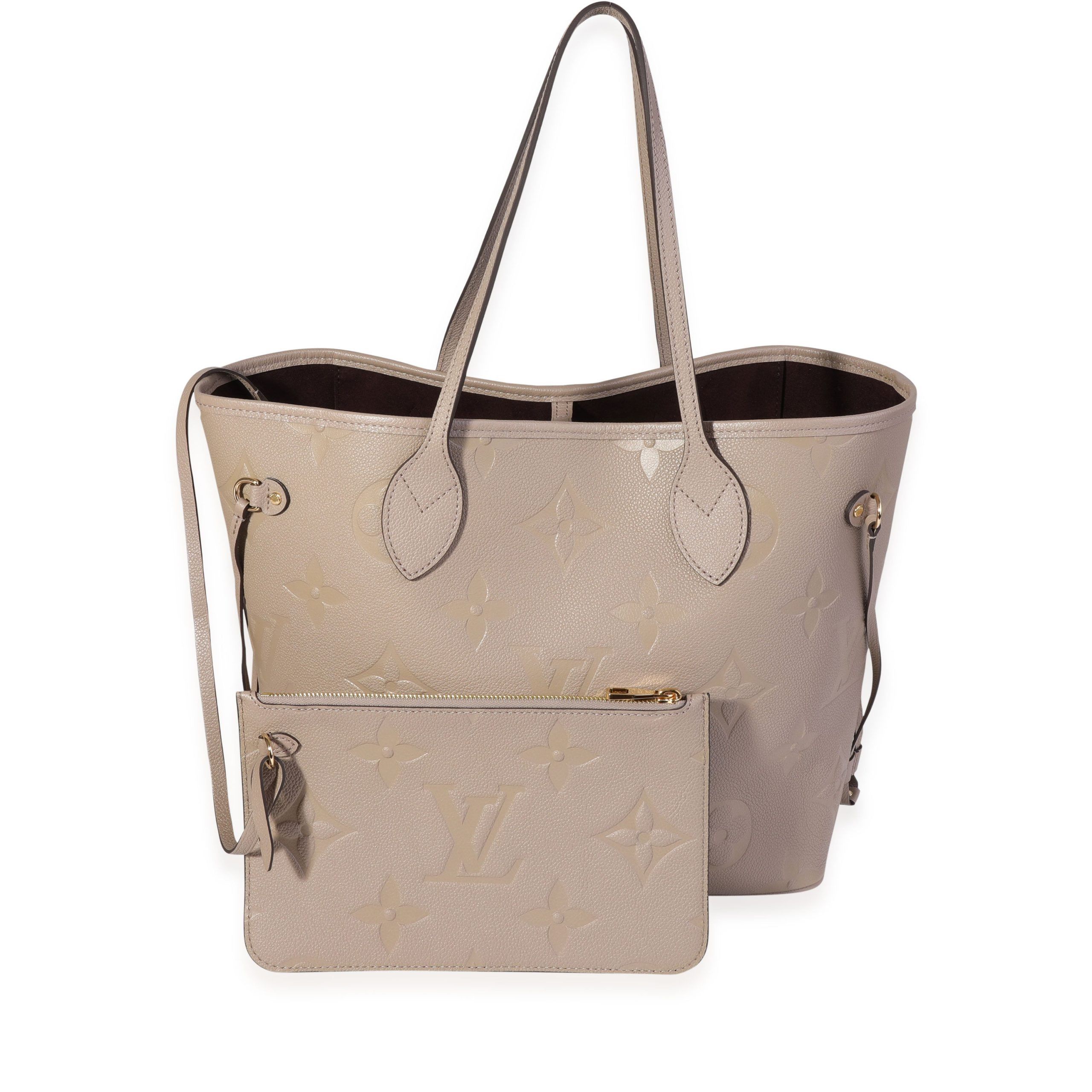 image of Louis Vuitton Tourterelle Monogram Empreinte Giant Neverfull Mm in Beige, Women's