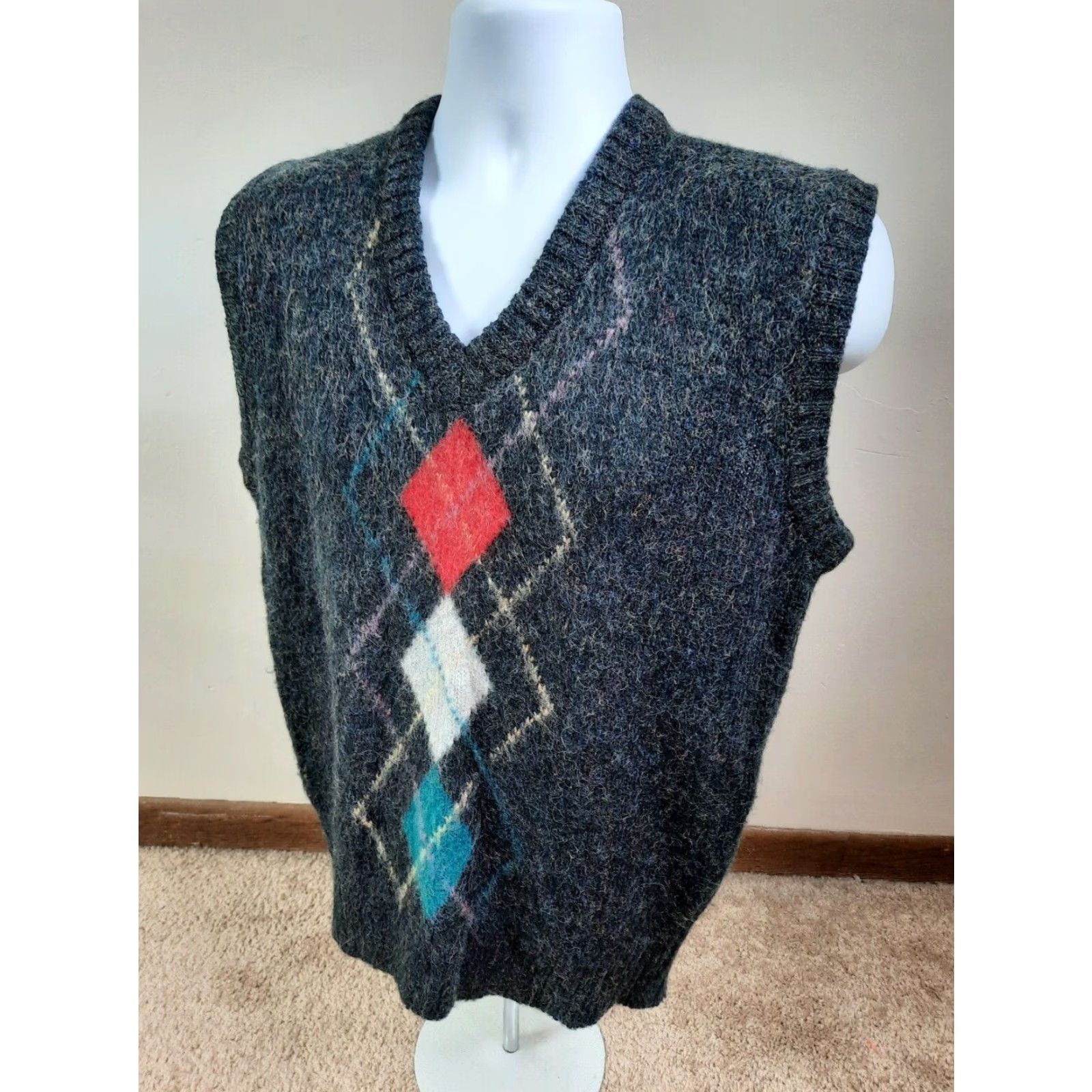 Vintage VINTAGE Adam Sloan Mens Sweater Vest Argyle Mohair Blend Gray 90s Size M Size US M / EU 48-50 / 2 - 3 Thumbnail