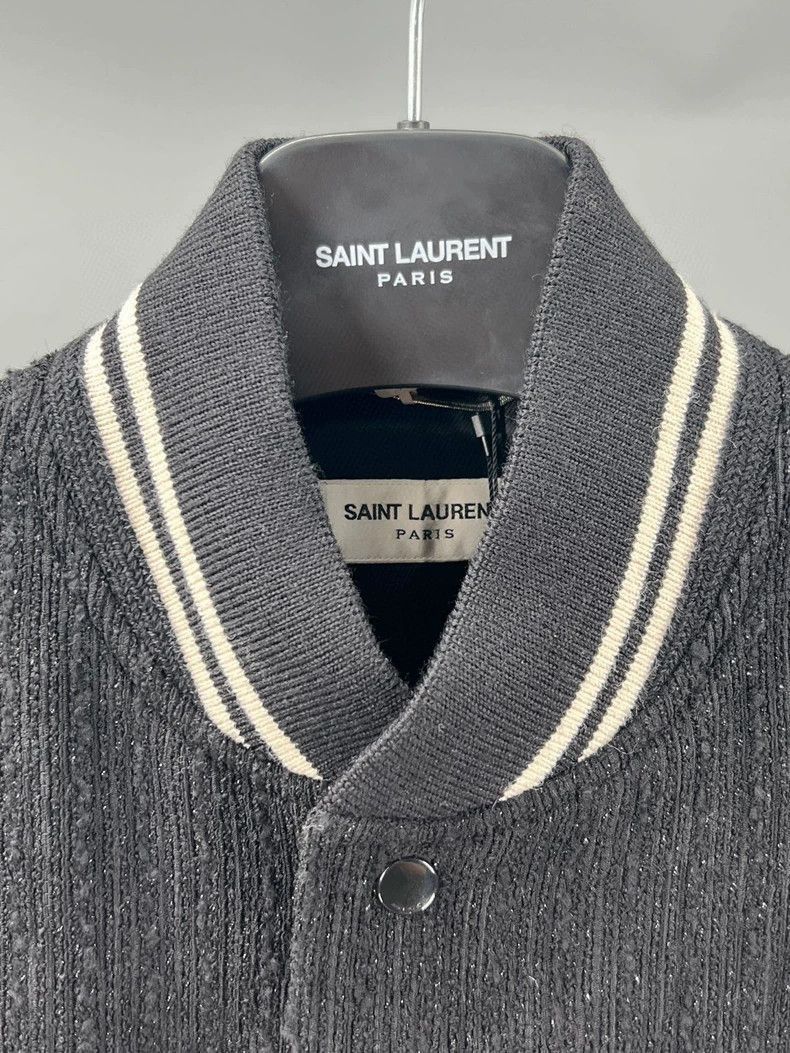 Yves Saint Laurent YSL Men's Black Wool Blend Bomber Jacket Size US M / EU 48-50 / 2 - 2 Thumbnail