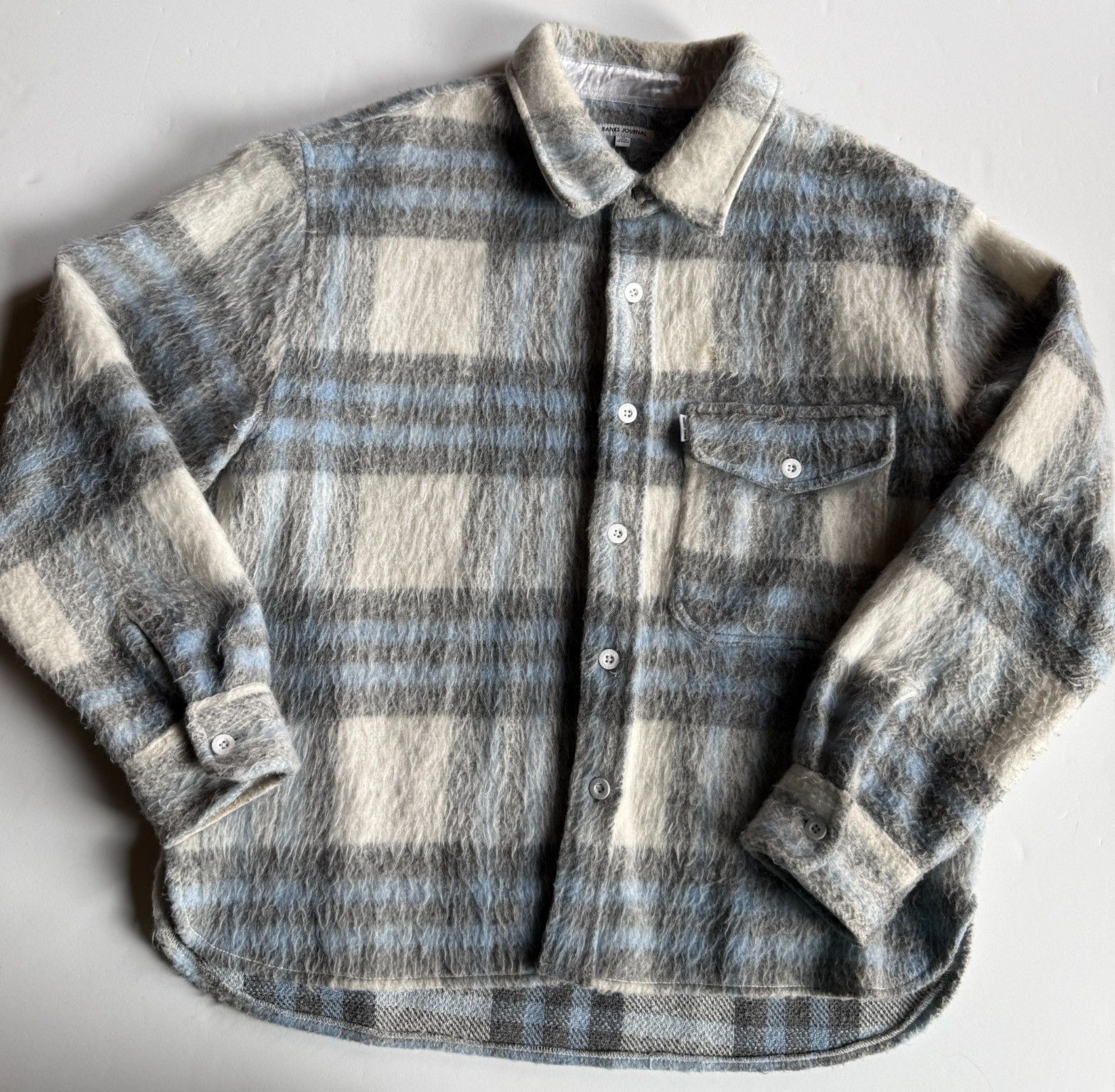 Banks Journal Banks Journal Blue Fuzzy Plaid Wool Blend Overshirt Jacket Size US M / EU 48-50 / 2 - 1 Thumbnail