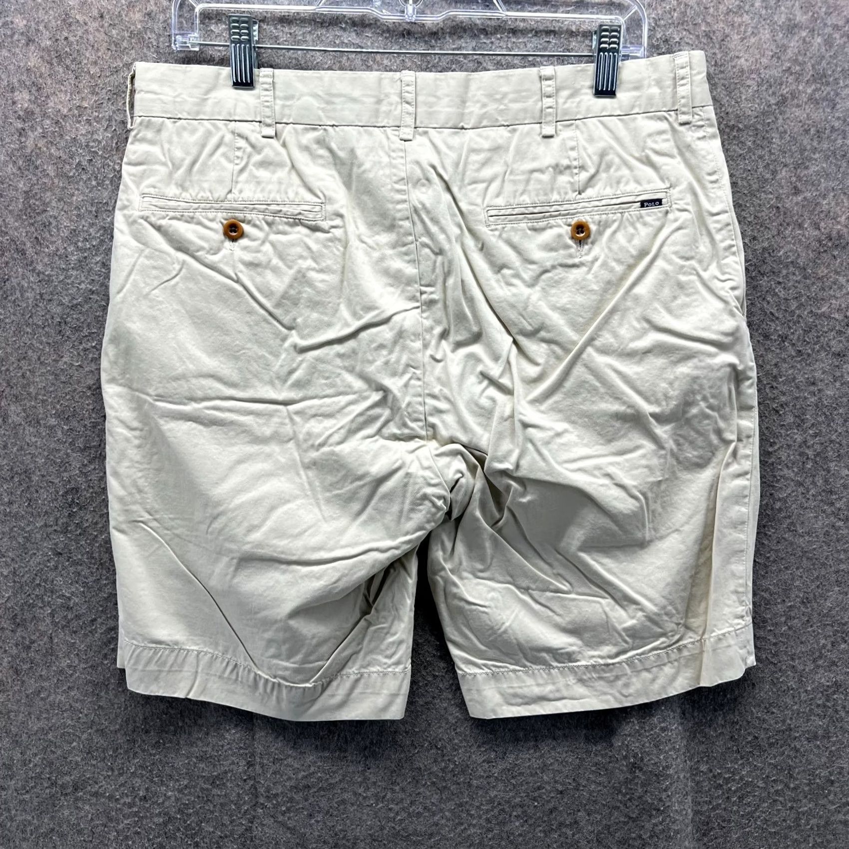 Polo Ralph Lauren VINTAGE Polo Ralph Lauren Shorts Mens 34 Khaki Chino Flat Front Classic Fit Canvas Tan Beige Pocket Pockets 8in Inseam Summer Mens Size US S / EU 44-46 / 1 - 2 Thumbnail