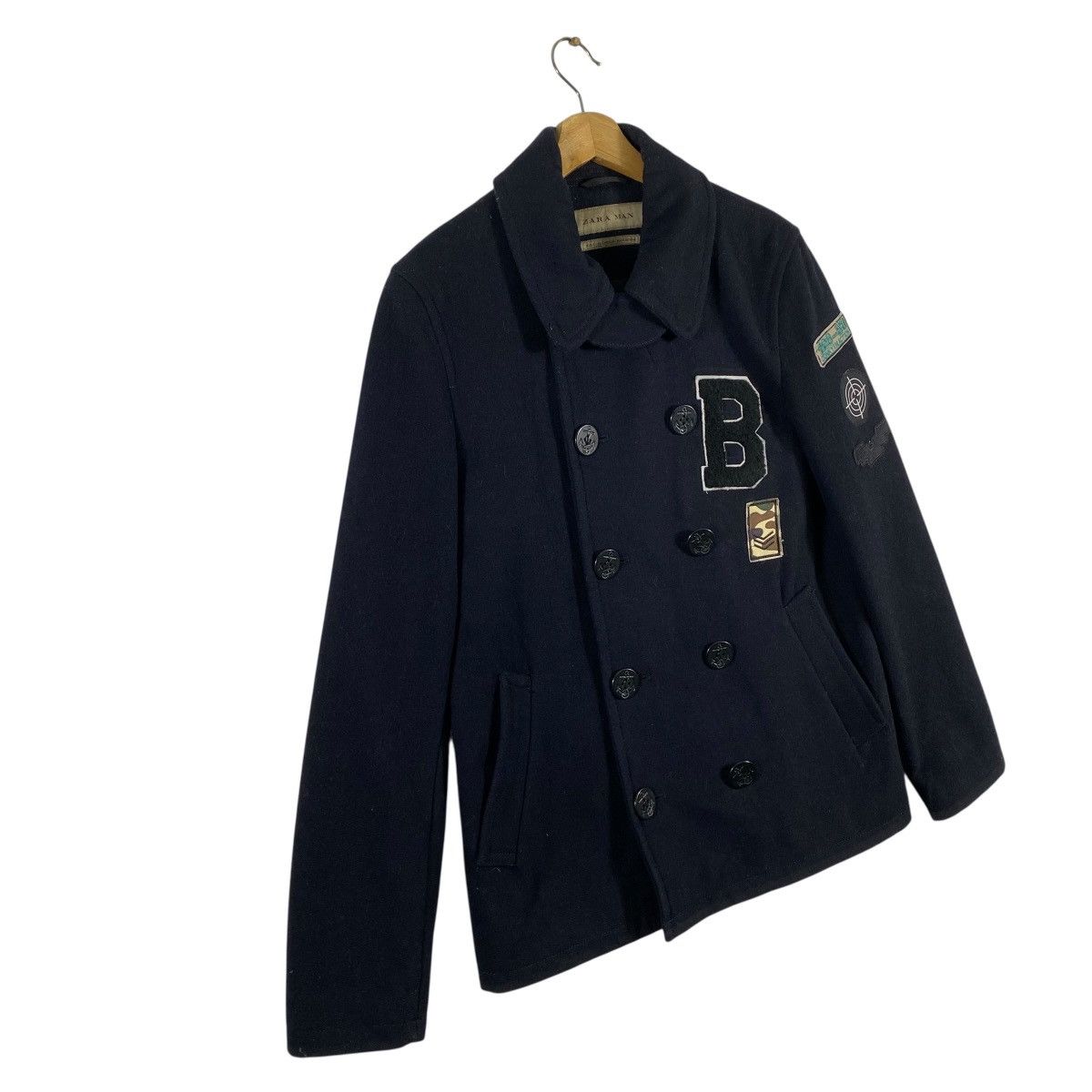 Other × Zara ZARA MAN Wool Heavy Peacoat With Patches S Size Size US S / EU 44-46 / 1 - 4 Thumbnail