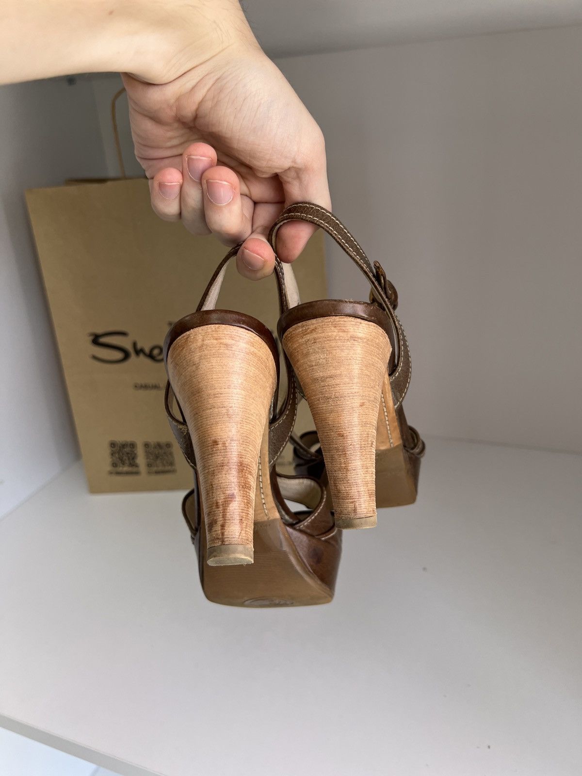 Prada × Vintage Vintage PRADA BROWN LEATHER STRAPPY PLATFORM HEELS SANDALS Size US 7 / IT 37 - 12 Thumbnail