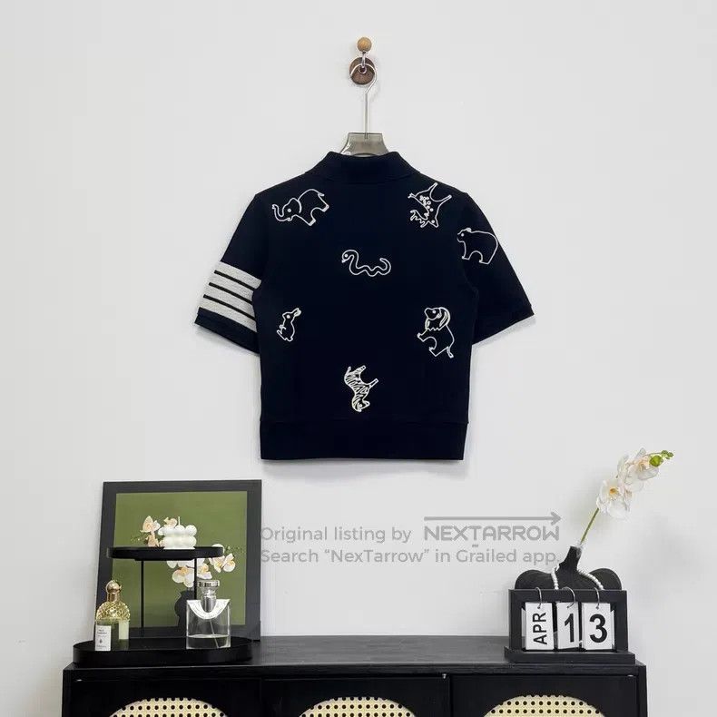 Thom Browne Thom Browne Navy Blue Striped Animal Embroidered Short Sle Size US XS / EU 42 / 0 - 4 Thumbnail