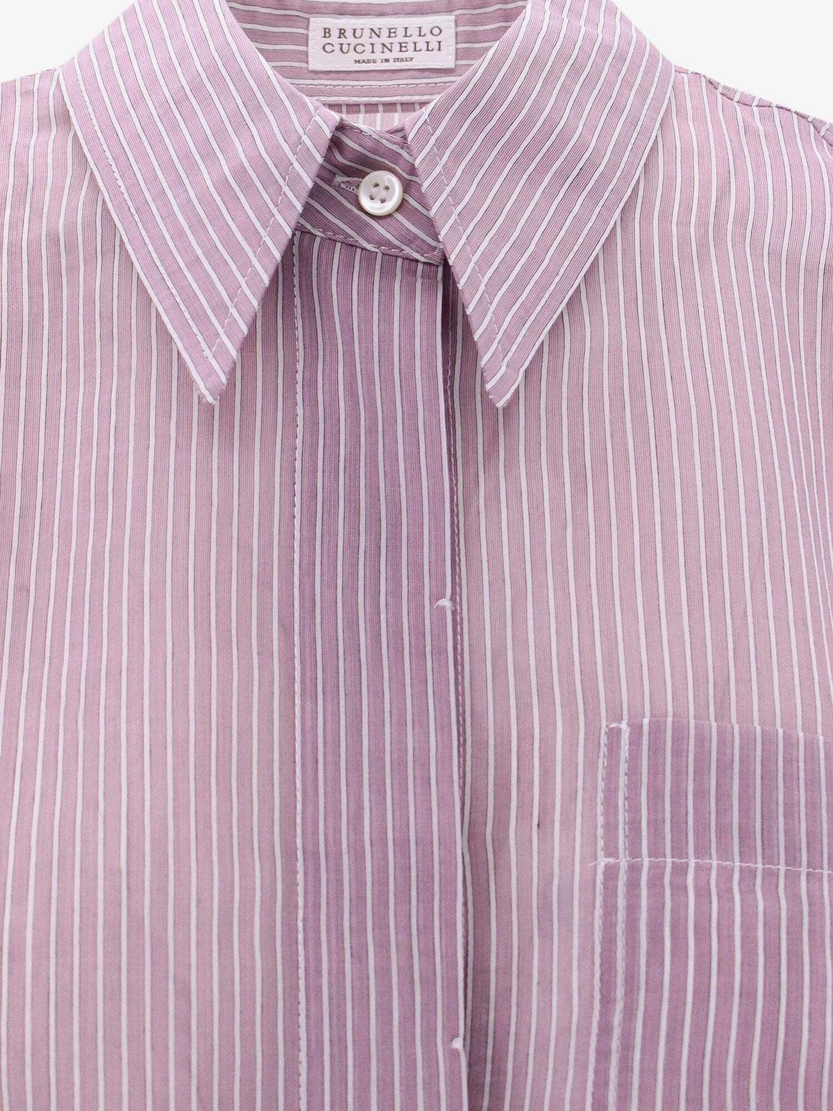 Brunello Cucinelli o1y0725 Striped Shirt in Lilac/White Size XXL / US 16-18 / IT 52-54 - 3 Thumbnail