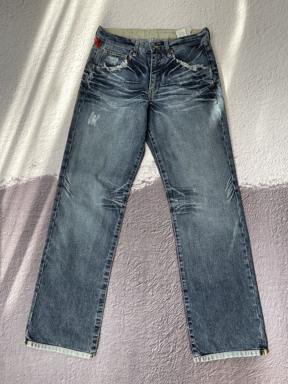 Schott Schott NYC vintage buckle back faded distressed denim jeans Size US 30 / EU 46 - 3 Thumbnail