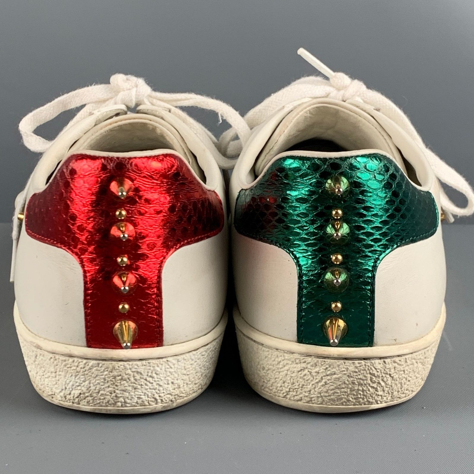 Gucci GUCCI 10 White Green & Red Leather Ribbon Low Top Sneakers Size US 10 / IT 40 - 3 Thumbnail