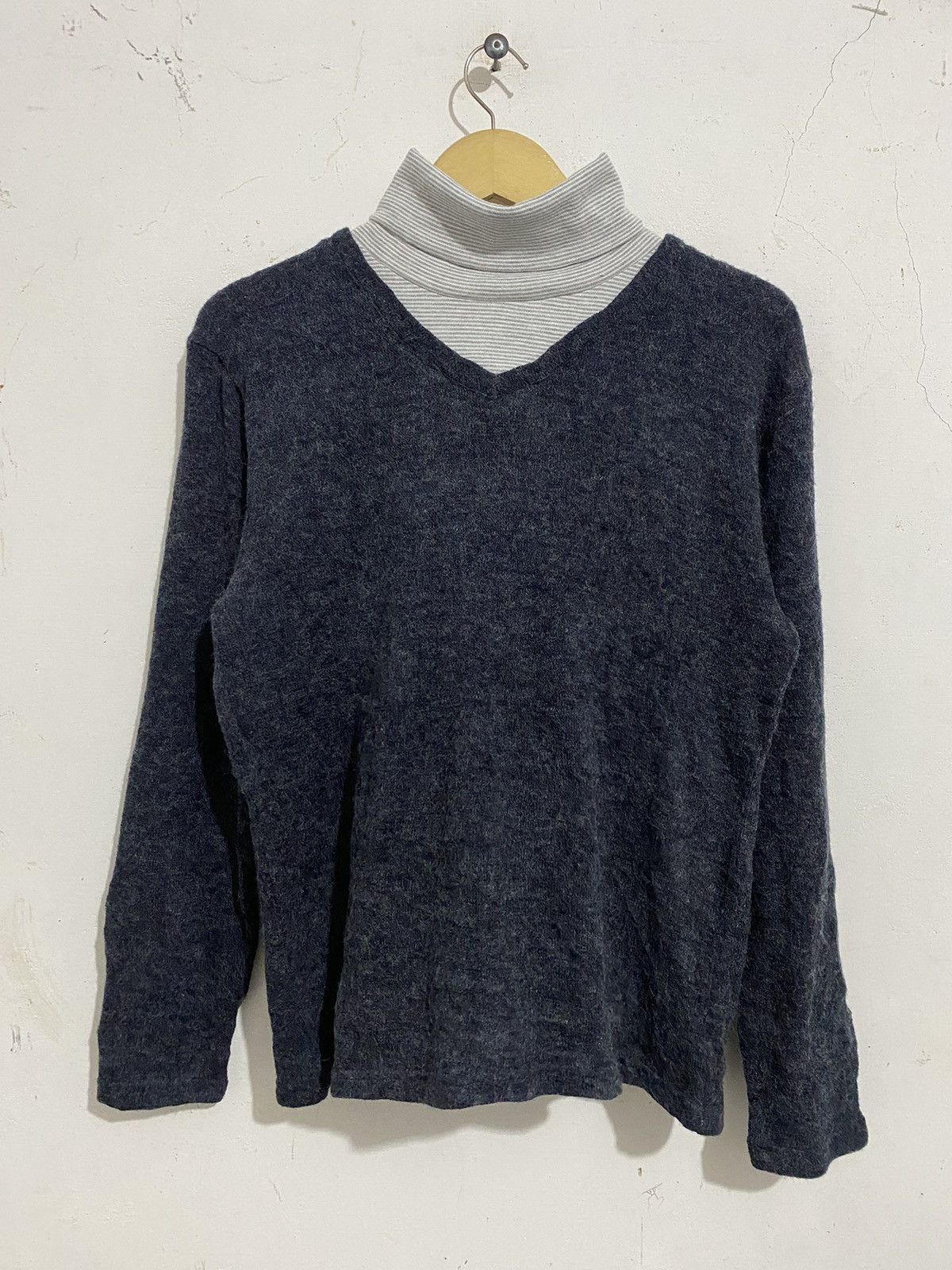 image of Avant Garde x Issey Miyake Japanese Plusone Knitted Layer Turtleneck Kmrii Lgb Styled in Grey (Size
