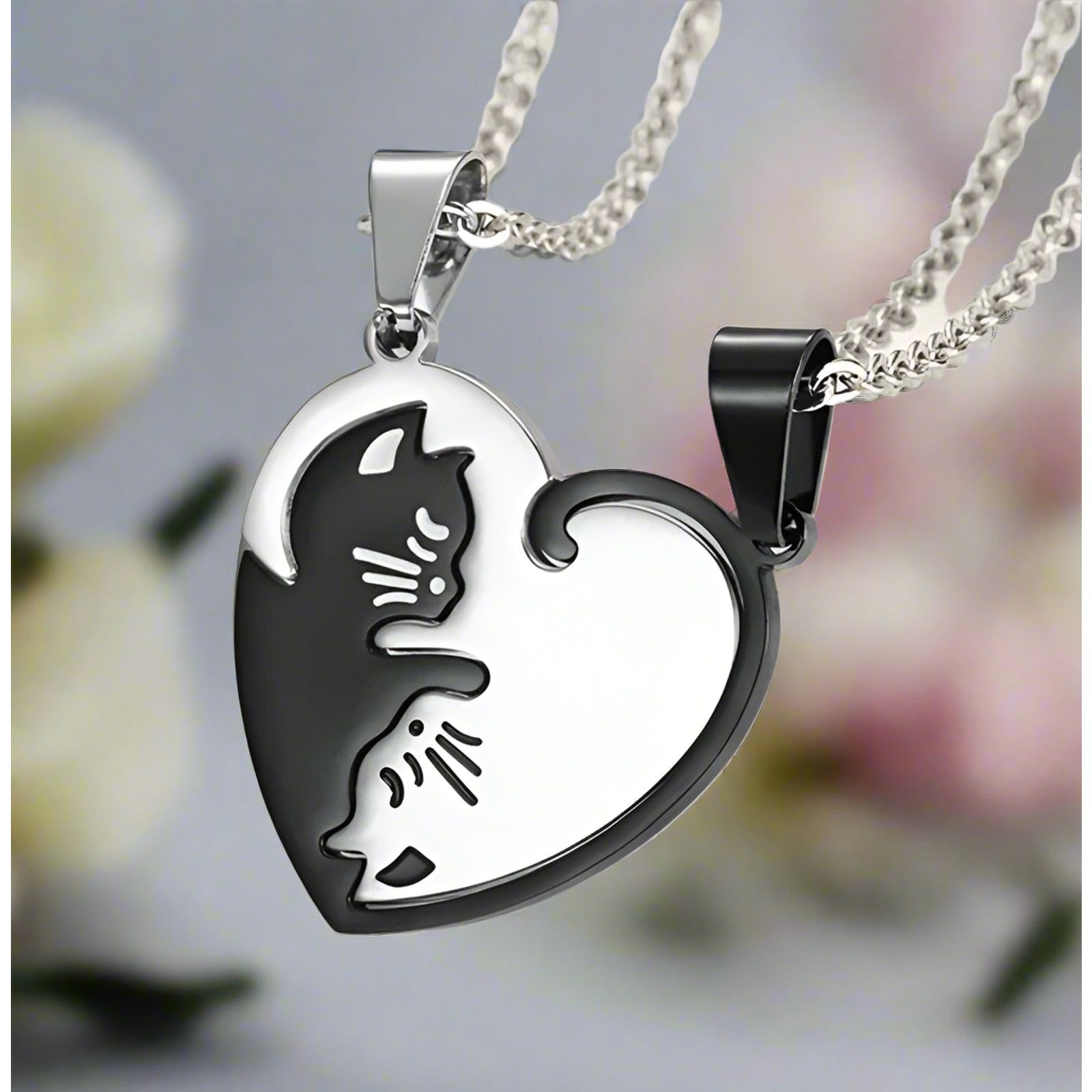 Other Cat Yin Yang Necklace Set - Stainless Steel Matching 20" Size ONE SIZE - 1 Thumbnail