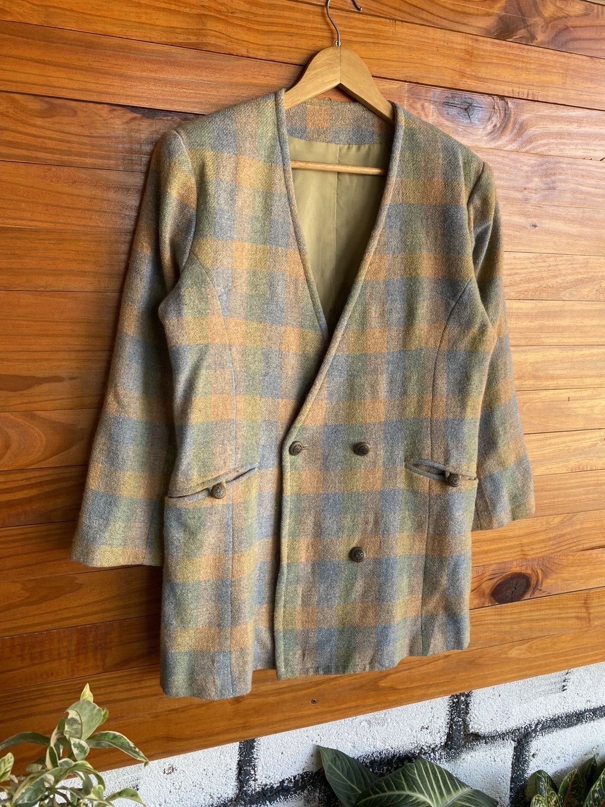 Japanese Brand Vintage Wool Plaid Blazer Jacket | Pastel Check Double Coat Size M / US 6-8 / IT 42-44 - 5 Thumbnail
