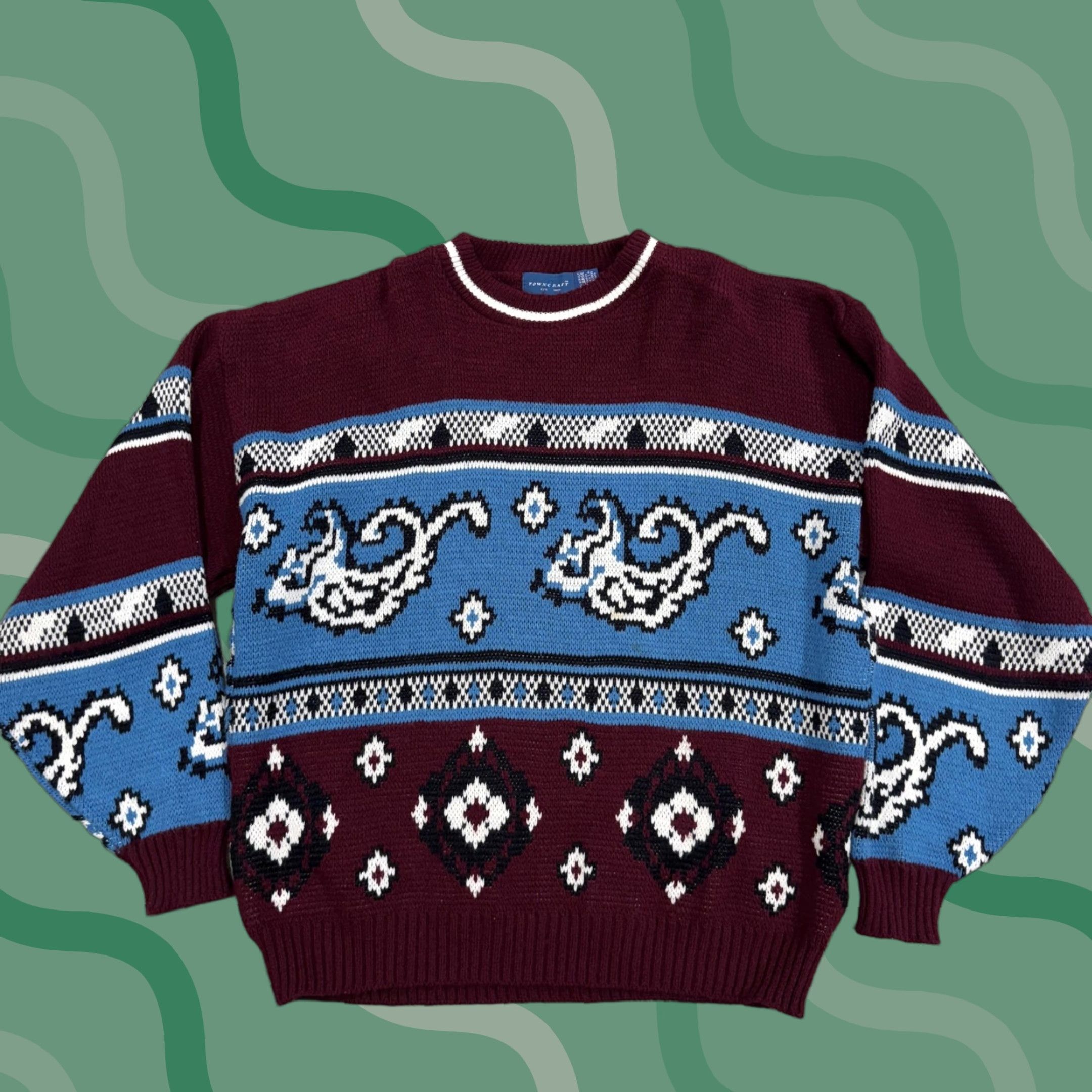 Vintage VINTAGE TownCraft Sweater Mens XL Red Blue Squirrel Graphic Knit 80s Crew Neck Knit Pattern Graphic Print Animals Pullover Size US XL / EU 56 / 4 - 1 Thumbnail
