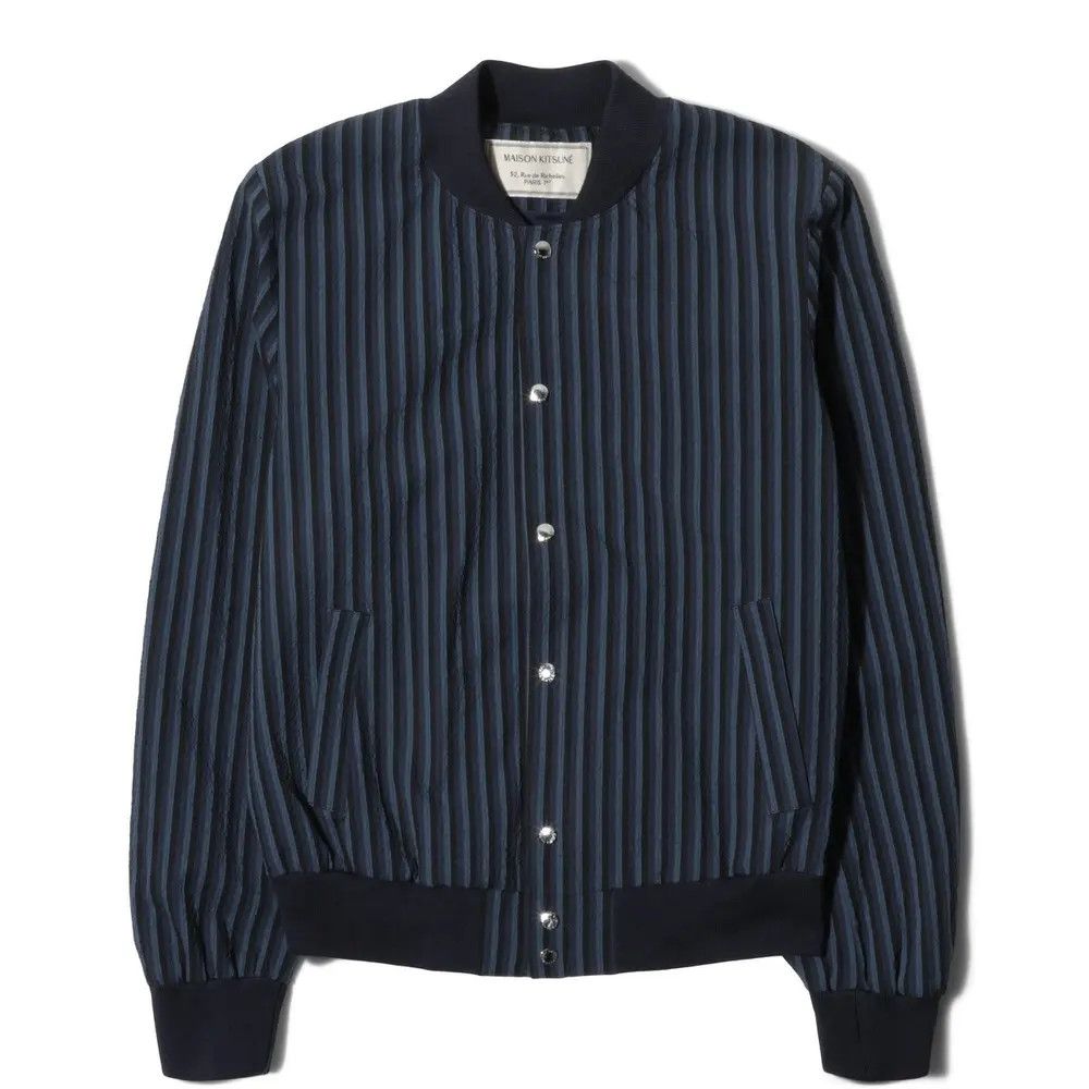 Maison Kitsune Maison Kitsuné Stripes Seersucker Teddy Jacket Navy Stripes Size US L / EU 52-54 / 3 - 3 Thumbnail