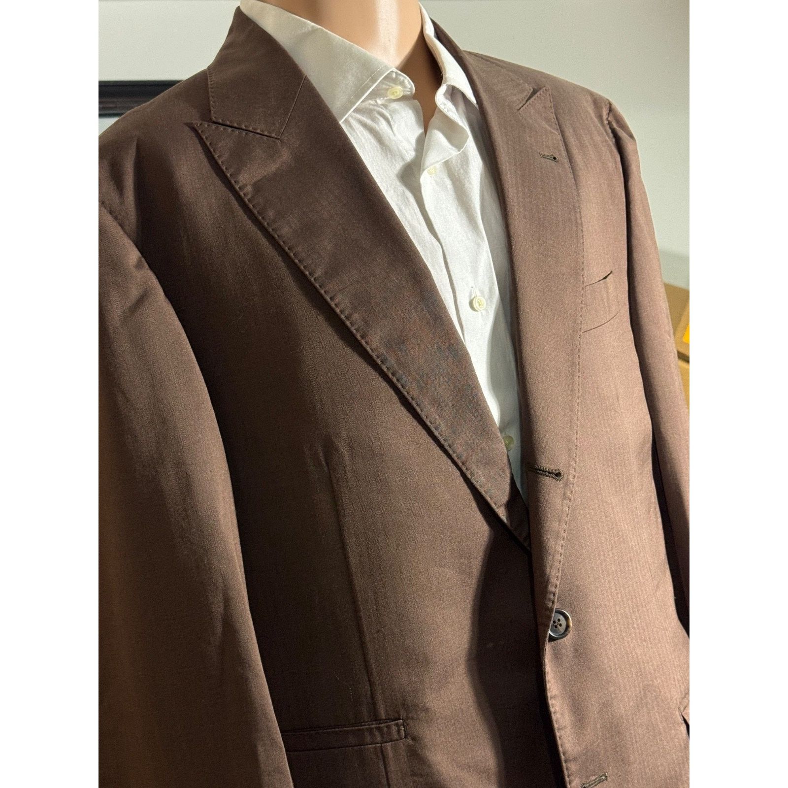 Brunello Cucinelli Brunello Cucinelli Brown Herringbone Peak Lapel Blazer 42R Size 42R - 6 Thumbnail