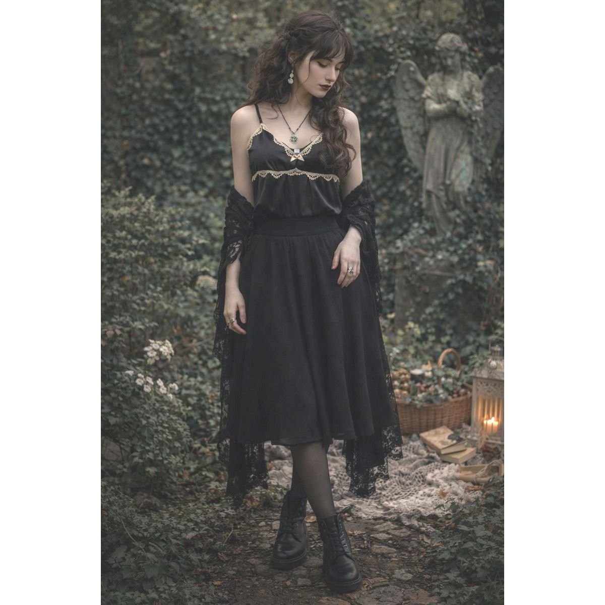 Other Gilligan & O’Malley Women’s Black Satin Cami L Lace Trim Whi Size L / US 10 / IT 46 - 1 Thumbnail