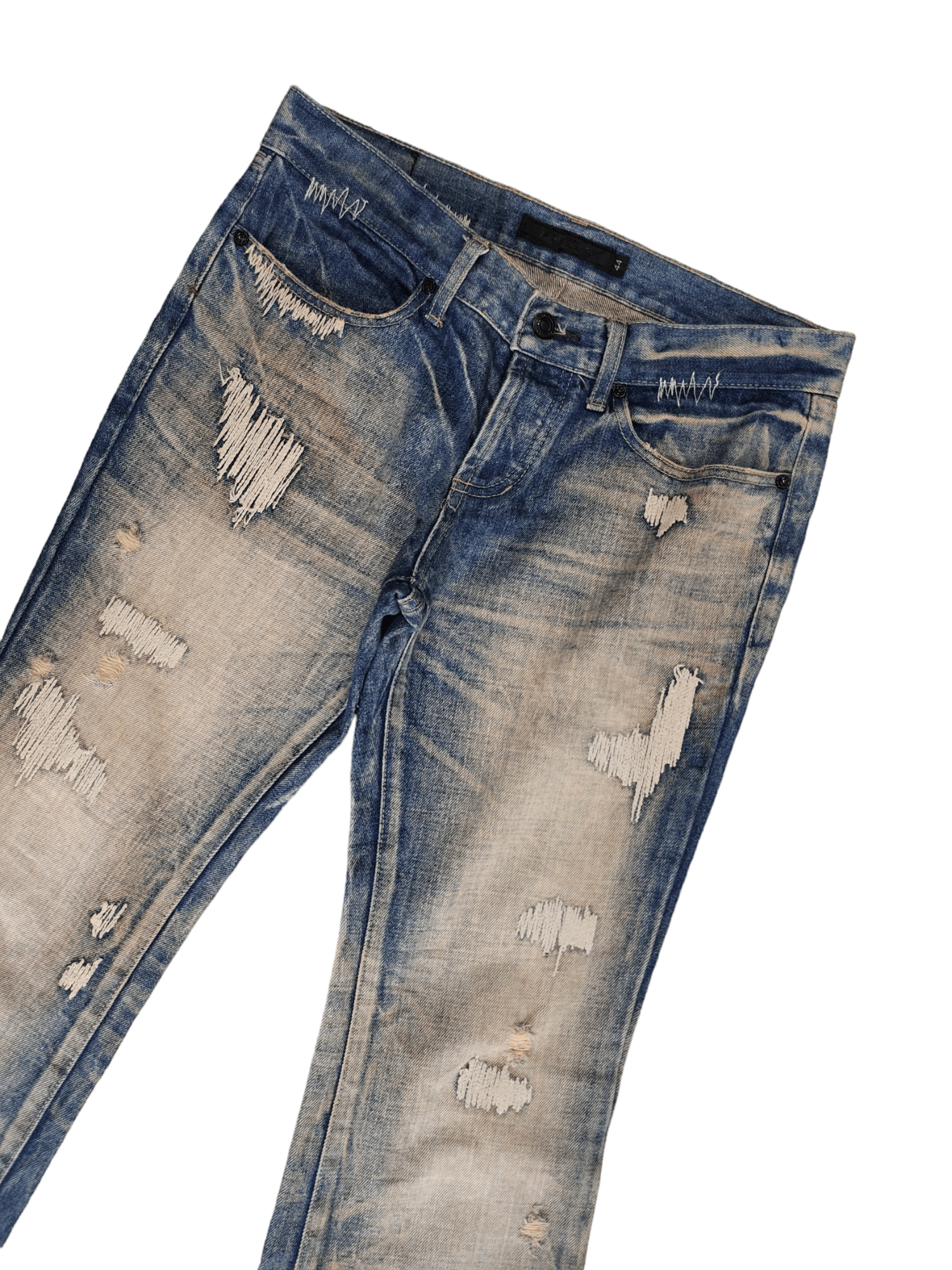 GOSTAR DE FUGA Flare Jeans Fuga Boro Sew Distress Faded Denim Bootcut Y2k Size US 31 - 4 Thumbnail