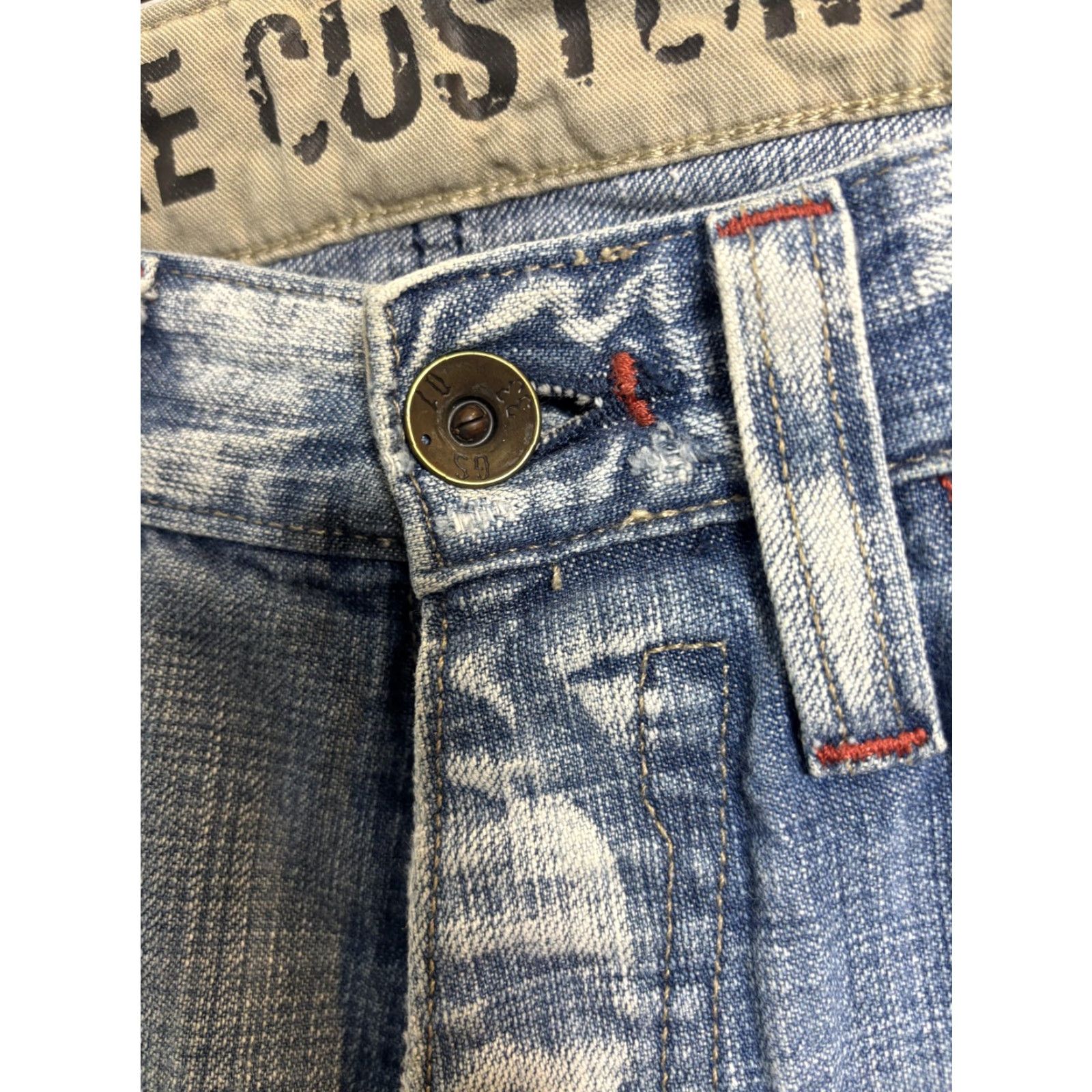 Vintage G-Star RAW Jeans Mens 33x34 Blue Distressed Straight Leg Denim Red Stitching Jeans Size US 33 - 5 Thumbnail