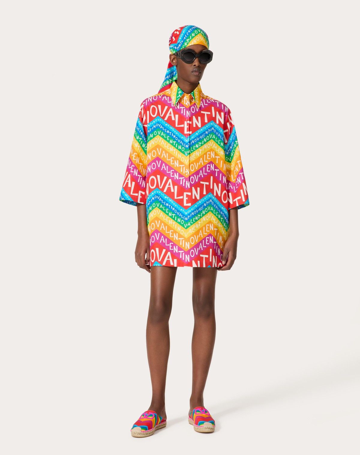 Valentino o1s1wg110525 Chevron 24 Popeline Short Dress in Multicolor Size S / US 4 / IT 40 - 2 Thumbnail