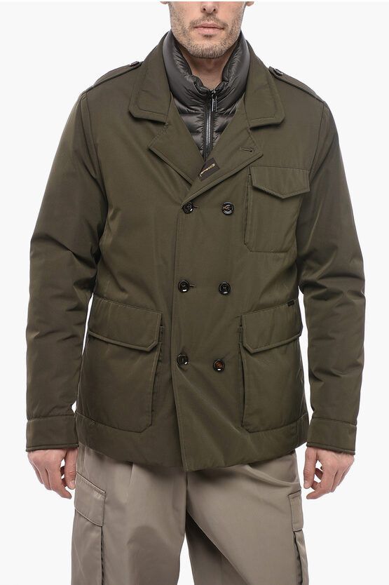 image of Moorer Double Breasted Utility Jacket With Removable Chest Piece in Green, Men's (Size Large)