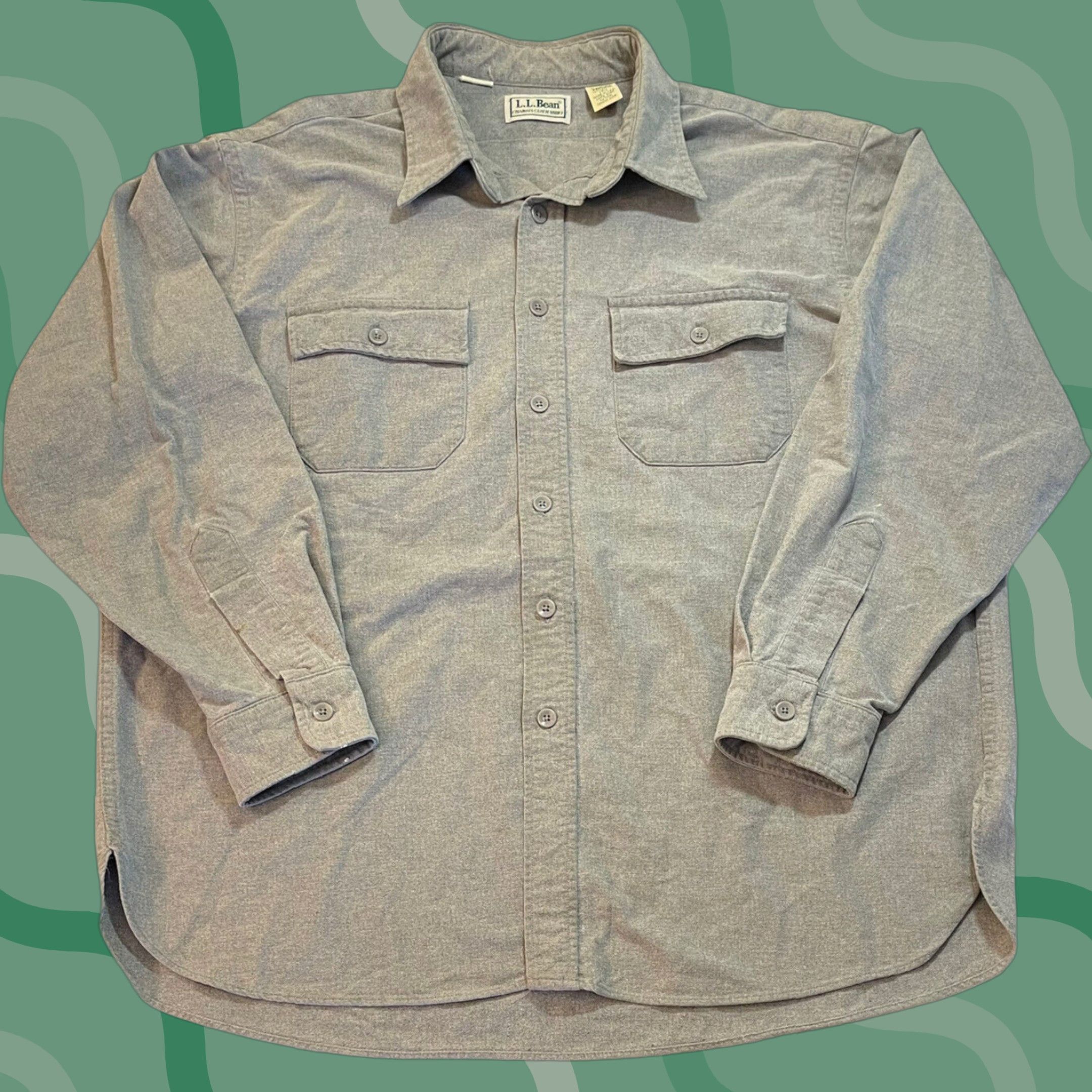 Vintage VINTAGE LL Bean Chamois Cloth Shirt Mens Button-Up 17.5 Gray 48 Chest USA Fall Winter Long Sleeve Mens 100% Cotton Size US XL / EU 56 / 4 - 1 Thumbnail
