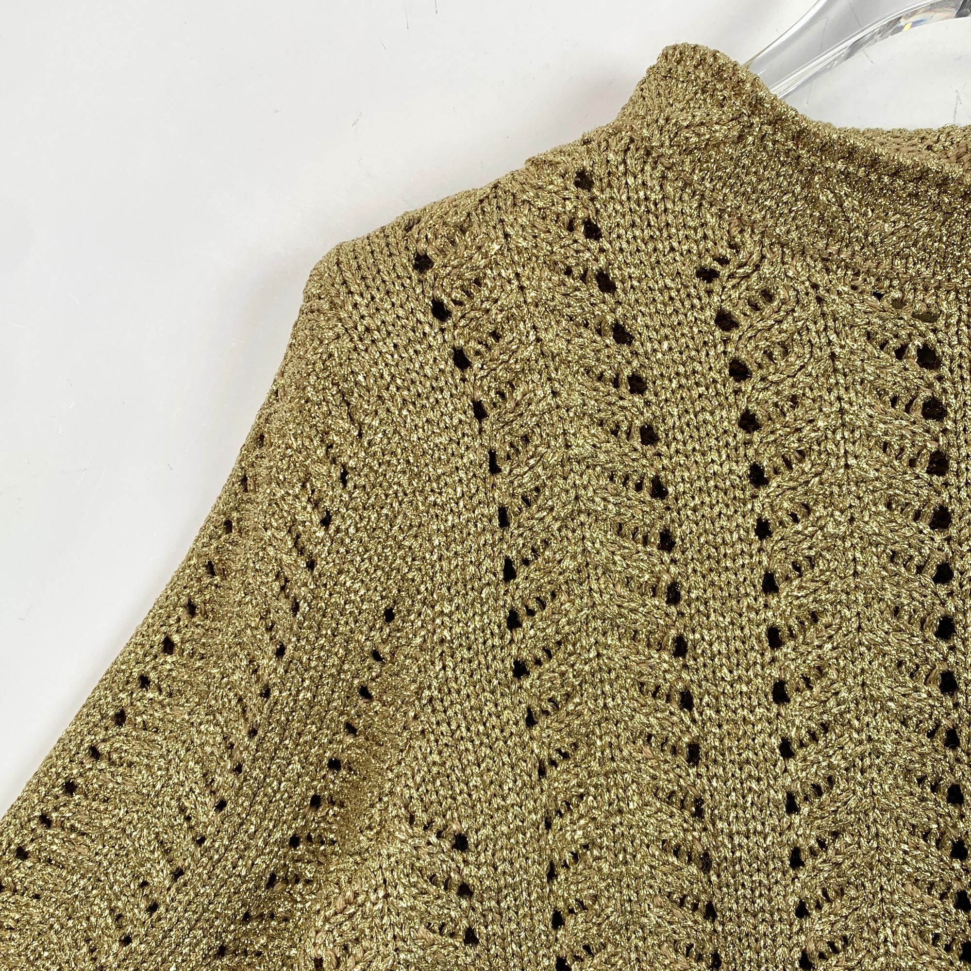 Gucci Gucci S Brown Gold Round Neck Knitted Short Sleeve Top Silk Size S / US 4 / IT 40 - 5 Thumbnail