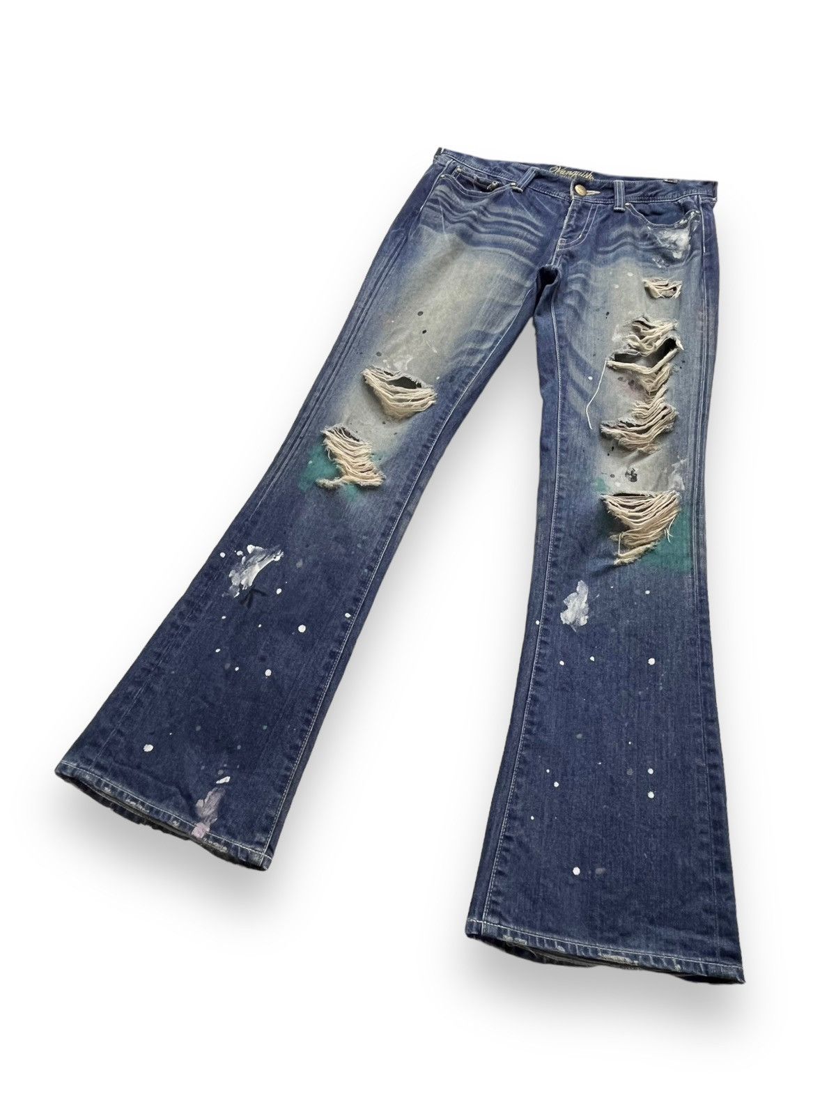 Vanquish 🔥VANQUISH FLARE“SEX IS HEAVEN” MudMax Ripped Splatter Denim Size US 31 - 4 Thumbnail