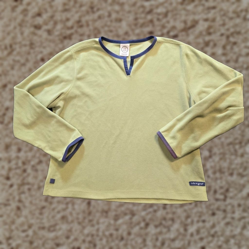 Life is Good Life is Good Sweater Womens XL Green Micro Fleece V Neck Outdoors Layer Pullover Casual Winter Fall Spring Womens Size XL / US 12-14 / IT 48-50 - 1 Thumbnail