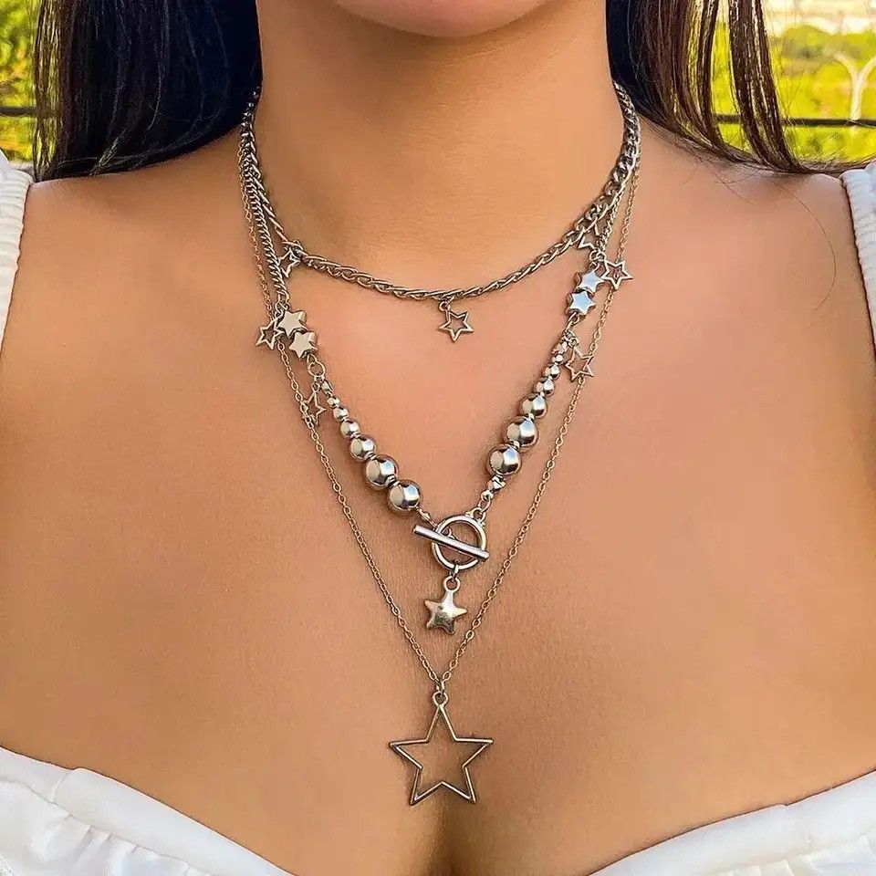 Jewelry Creative Set Star Ot Buckle Pendant Choker Necklace in Silver, Men's