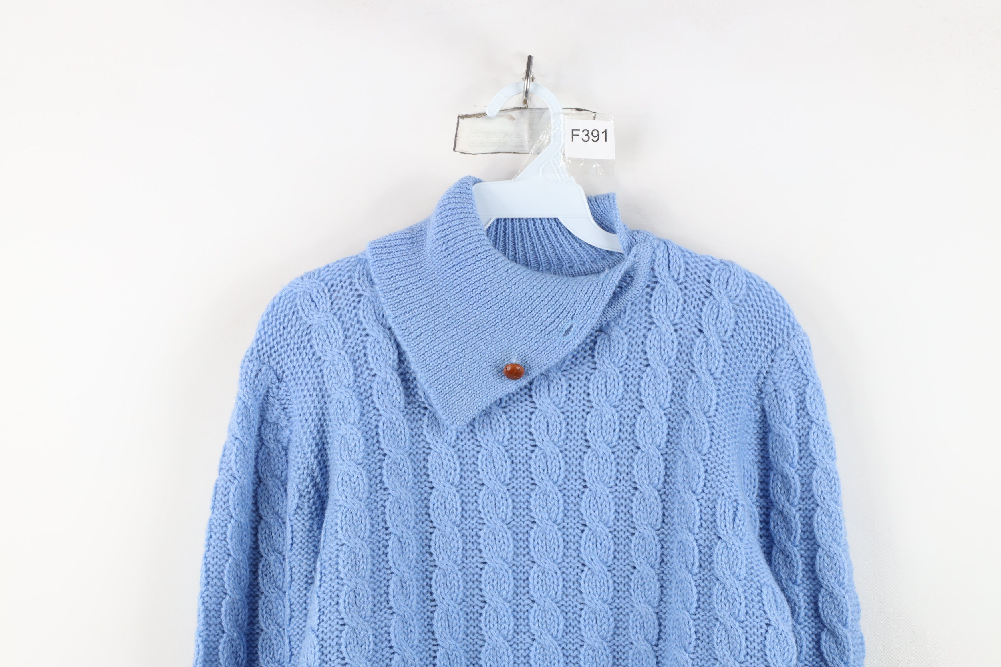 Vintage Vintage 70s Streetwear Chunky Cable Knit Sweater Light Blue Size XS / US 0-2 / IT 36-38 - 2 Thumbnail