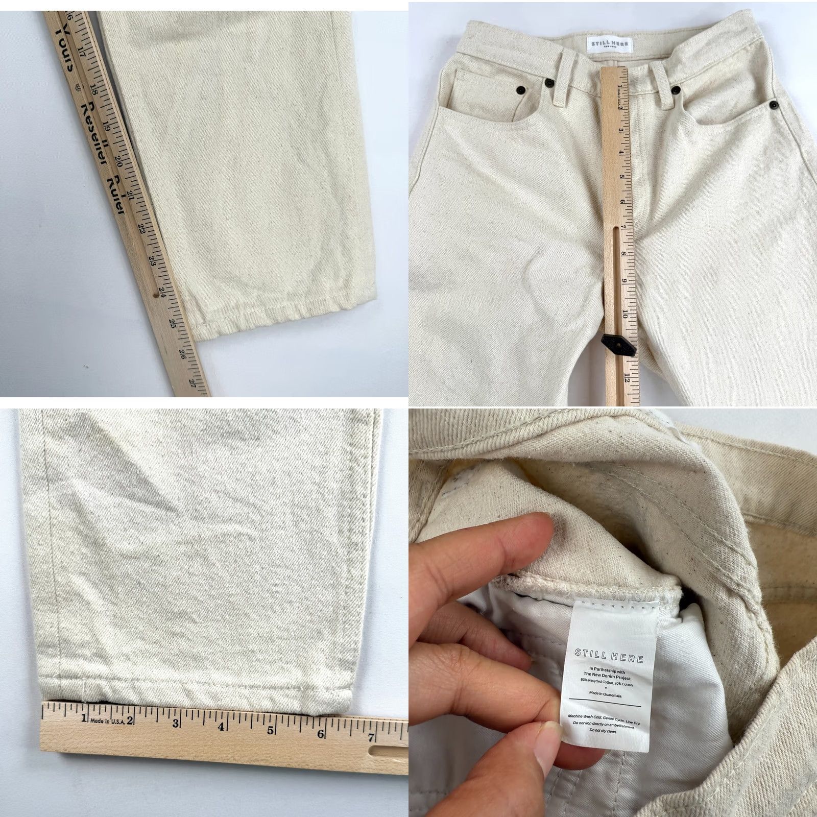 Still Here Still Here Jeans Womens 25 Ivory Bone Striped High Rise Denim Cotton 5-Pocket Logo Button Straight Vintage? Size 42" / US 20 - 8 Thumbnail