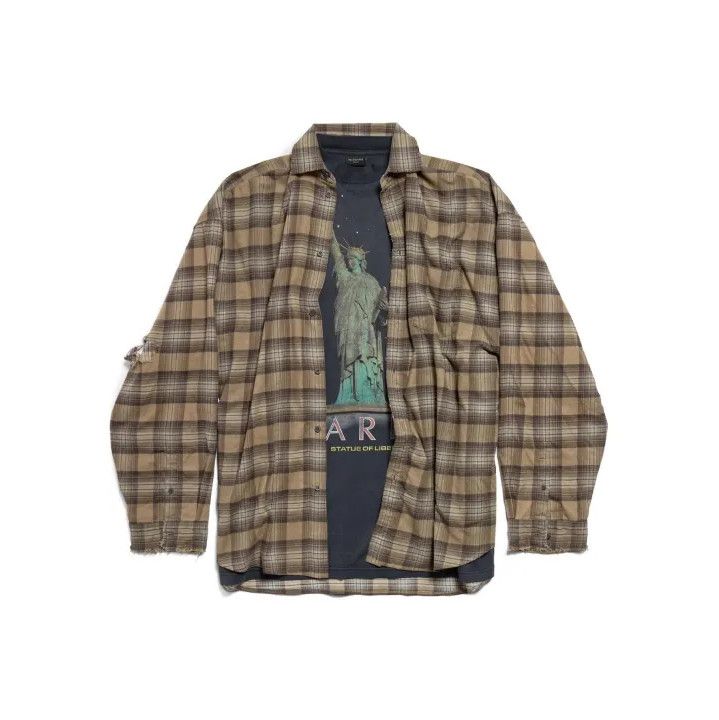 Balenciaga Balenciaga Green Checkered Long Sleeve Shirt Size US M / EU 48-50 / 2 - 1 Thumbnail