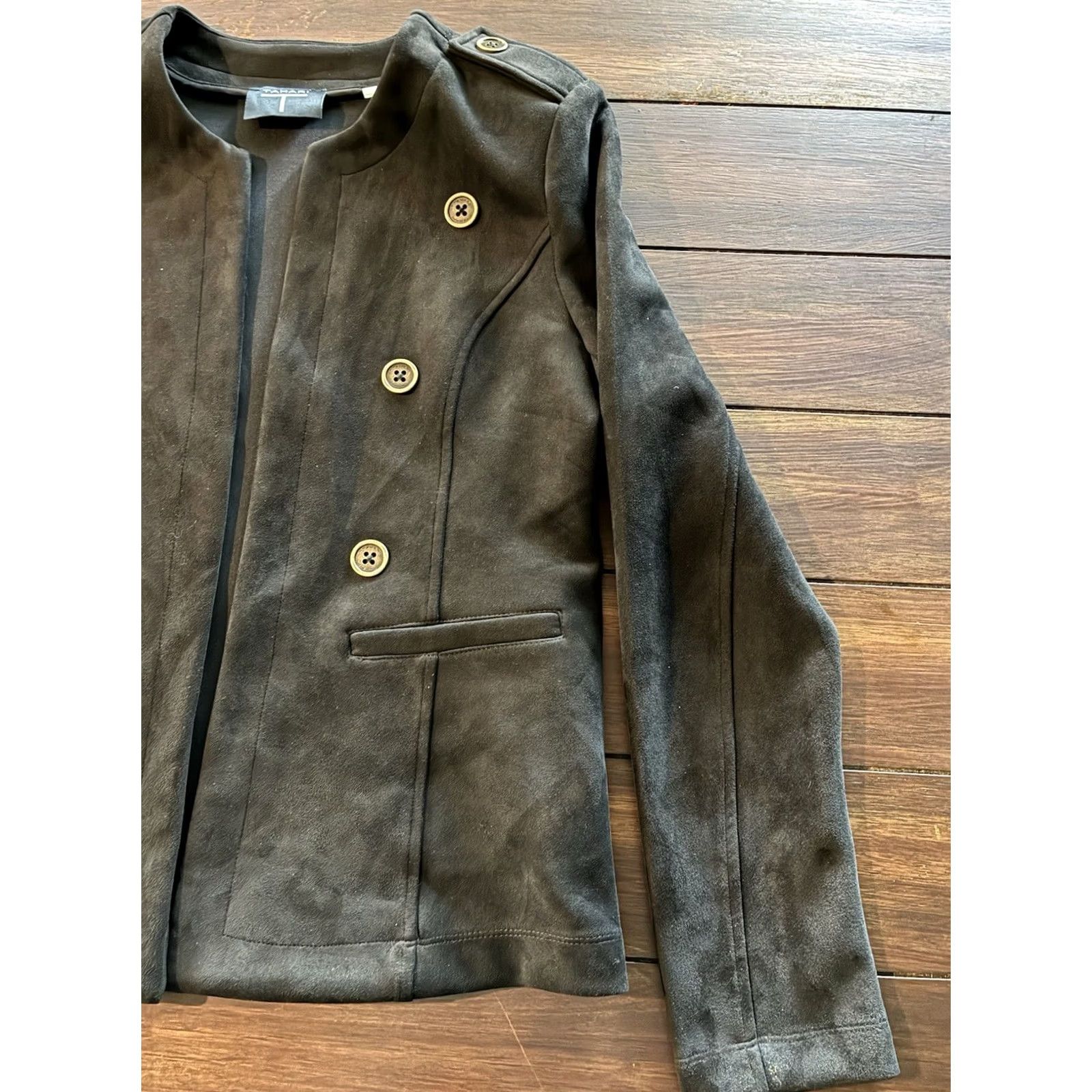 Vintage Tahari Womens Open Jacket Top Black Faux Leather Polyester Spandex 8 Size M / US 6-8 / IT 42-44 - 4 Thumbnail