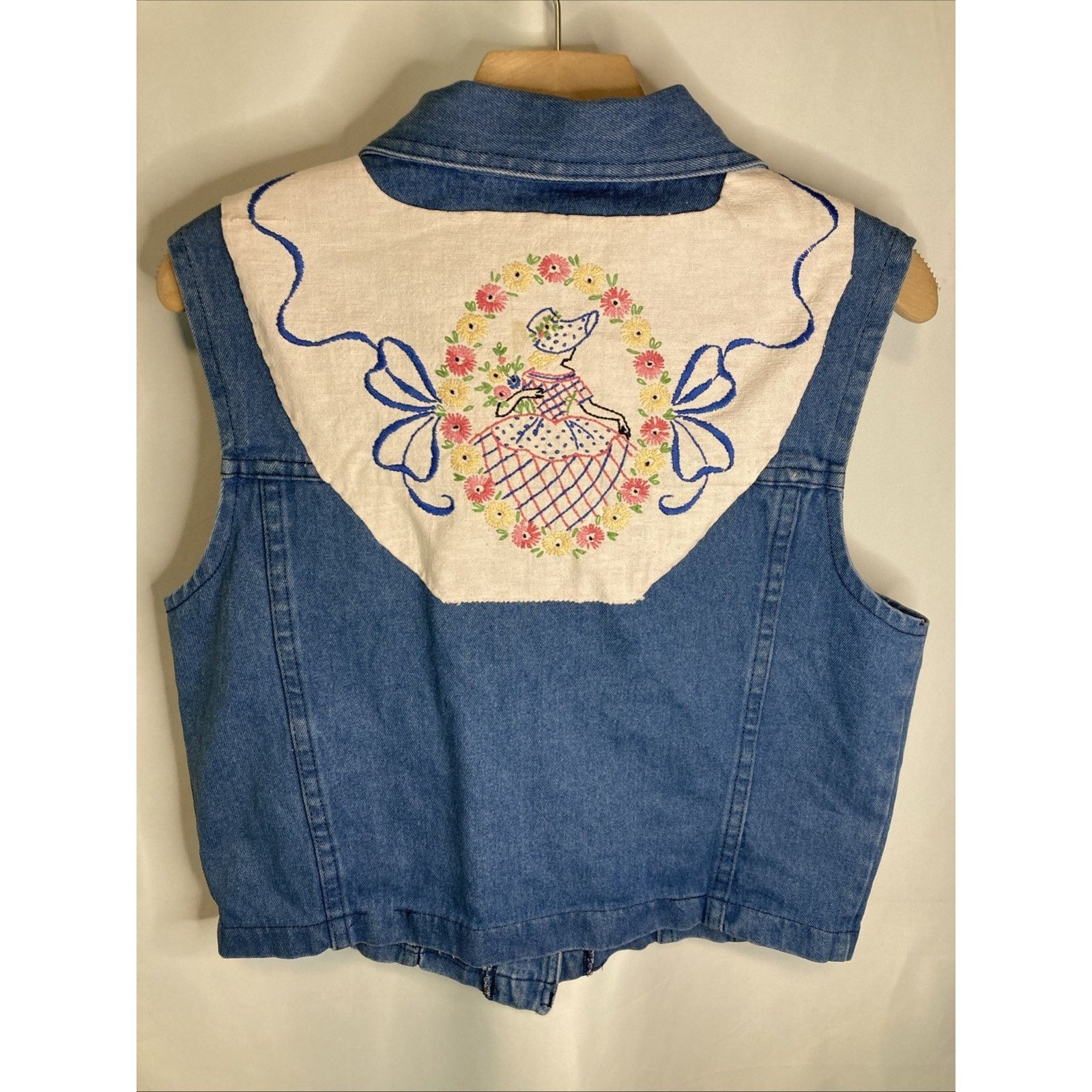 Other Vintage 90s Large Granny Cottagecore Prairie Denim Vest Size L / US 10 / IT 46 - 1 Thumbnail