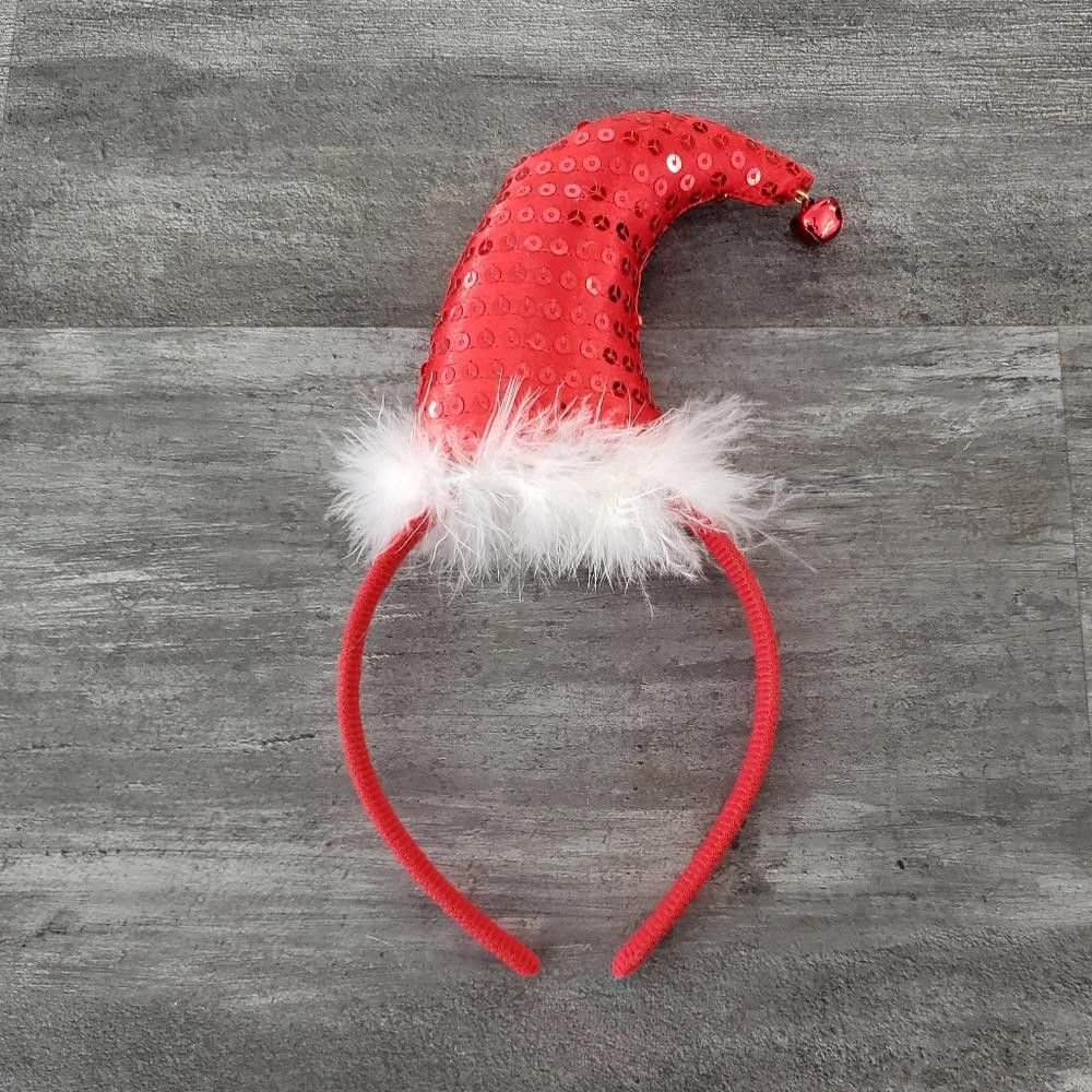 Designer Red White Sequin Detailed Xmas Elf Head Piece Size ONE SIZE - 1 Thumbnail