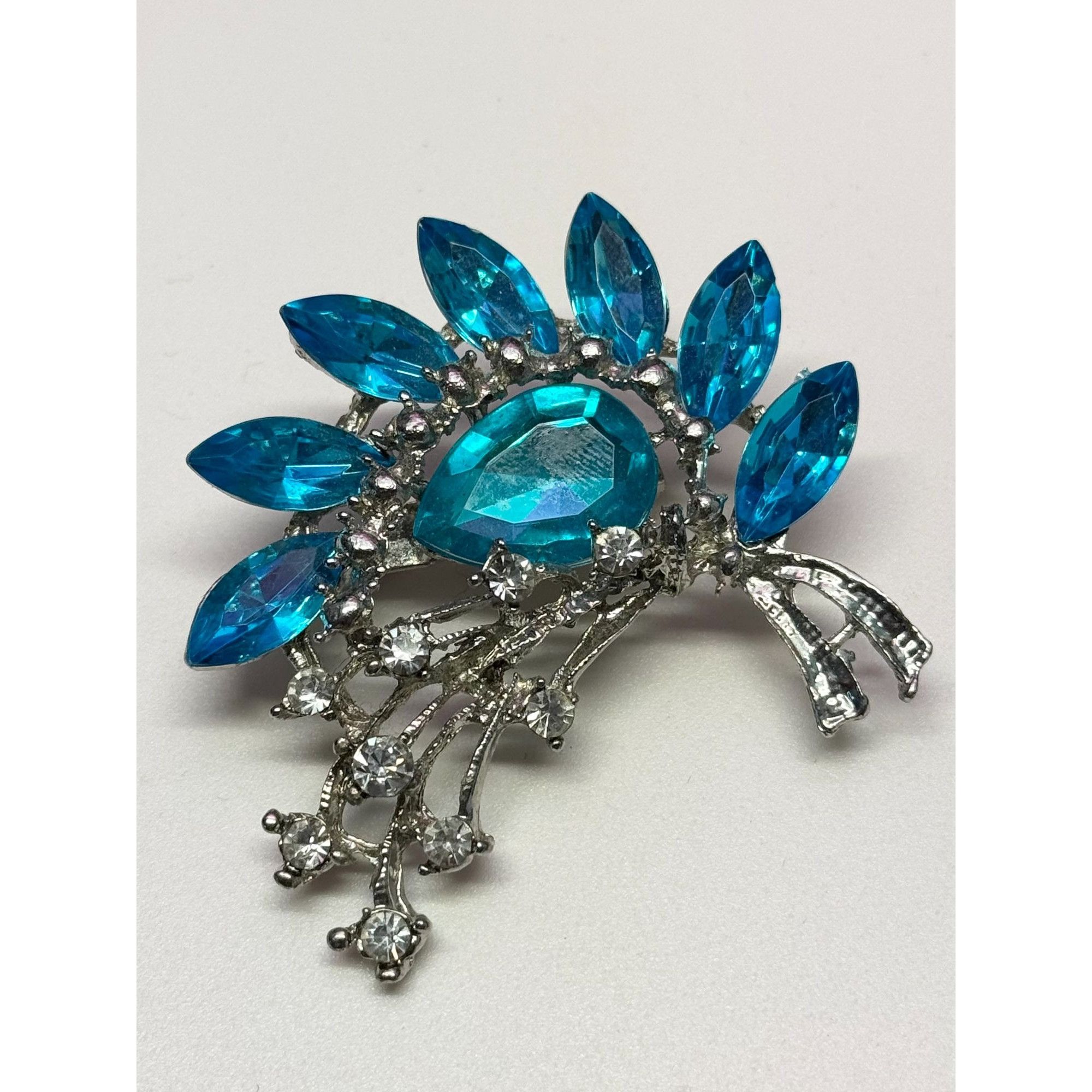 Vintage Vintage blue rhinestone brooch pin Size ONE SIZE - 3 Thumbnail